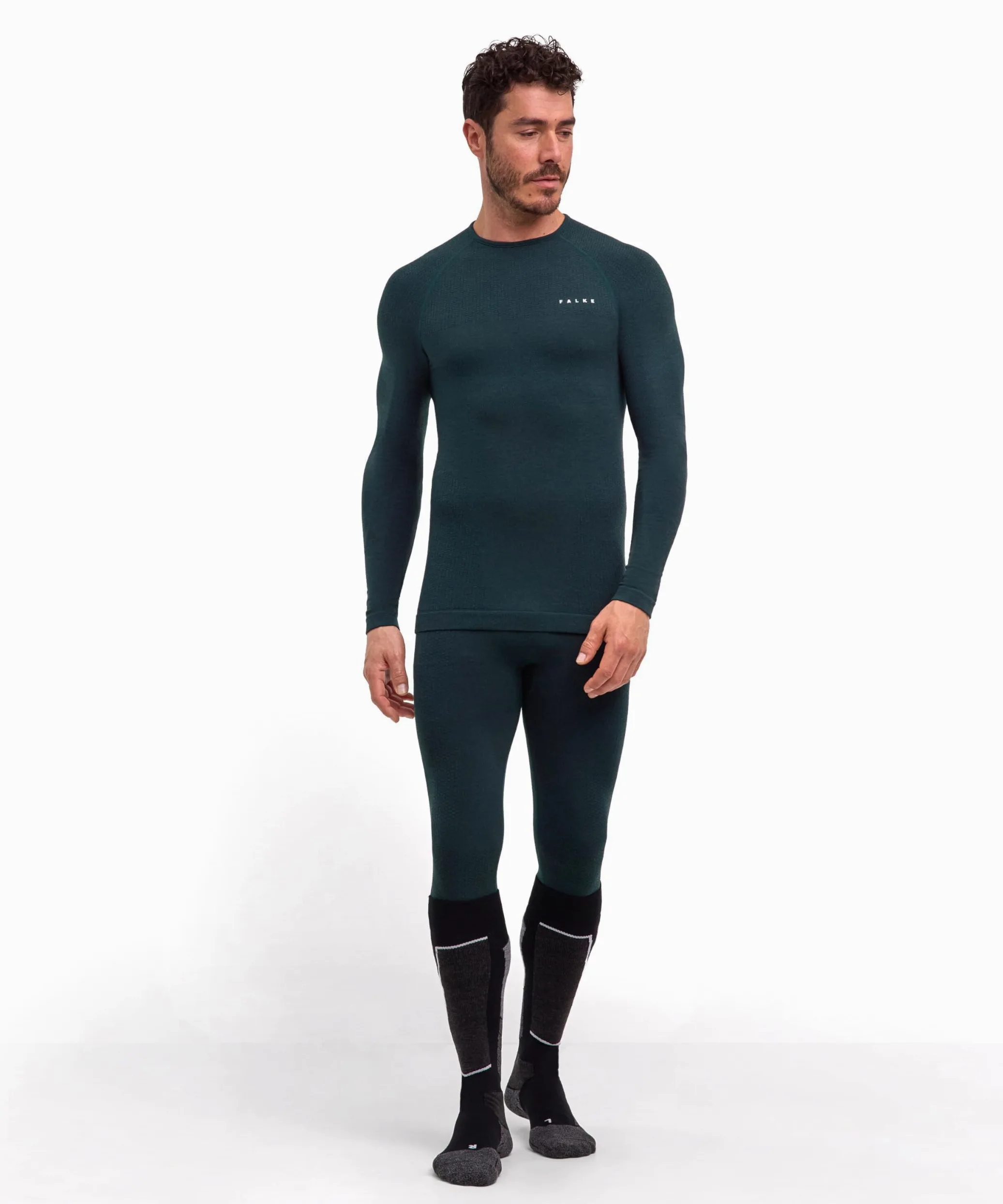 FALKE Mężczyźni Warstwa podstawowa (góra) Wool-Tech Protective M L/s Sh wełna materiał funkcjonalny szybkoschnące ciepłe 1 Sztuka, Zielony Holly 7385, XXL