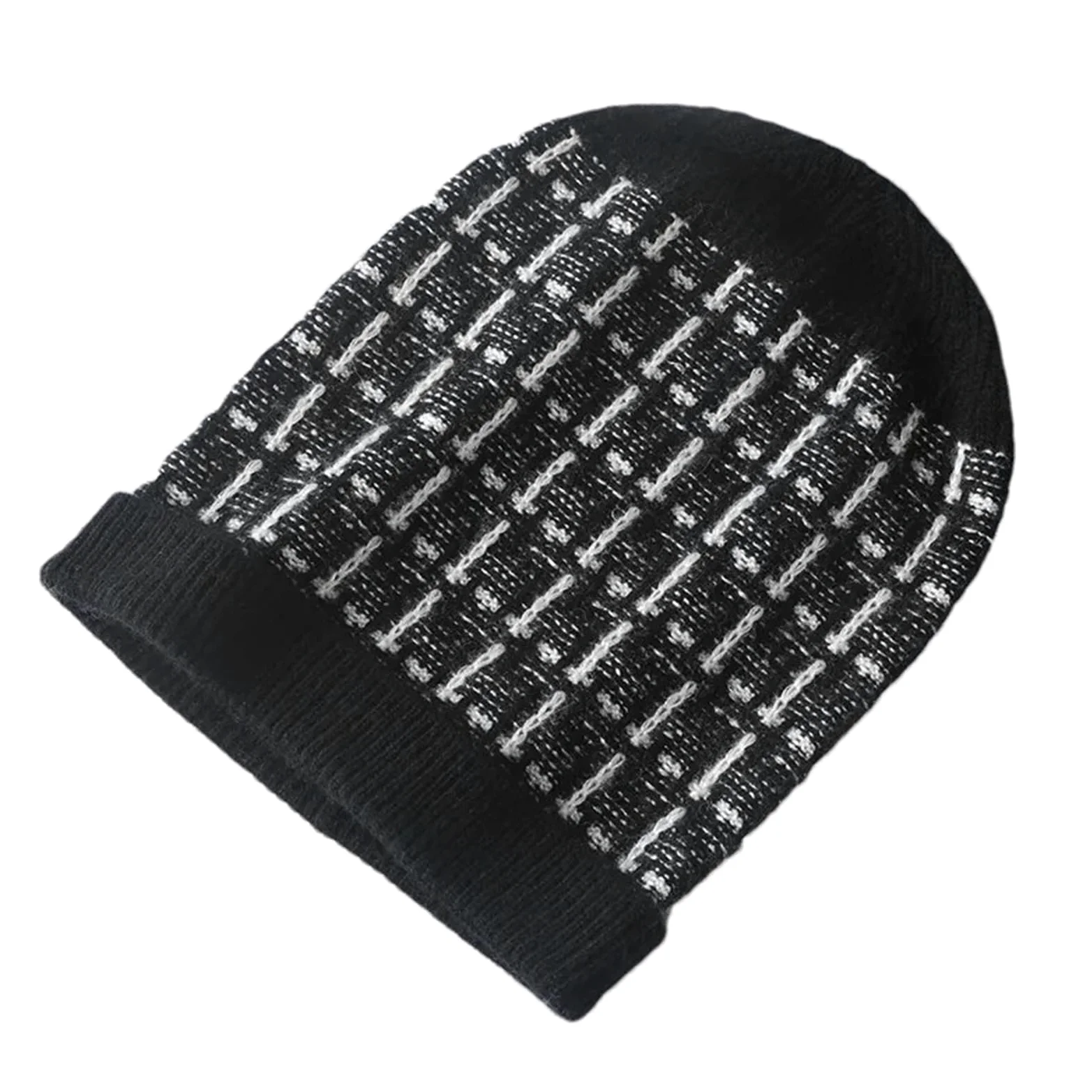 Kaszmirowa czapka zimowa damska ciepła czapka outdoorowa czapka beanie dzianinowa krata w paski kaszmirowa czapka zabezpieczająca