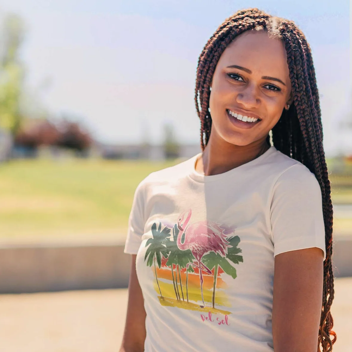 Del Sol Damska koszulka chłopięca - akwarela flaming, naturalny T-shirt - zmienia się z różowego i czarnego na żywe kolory na słońcu - 100% czesana, bawełna ring-spun, cienka koszulka - rozmiar S