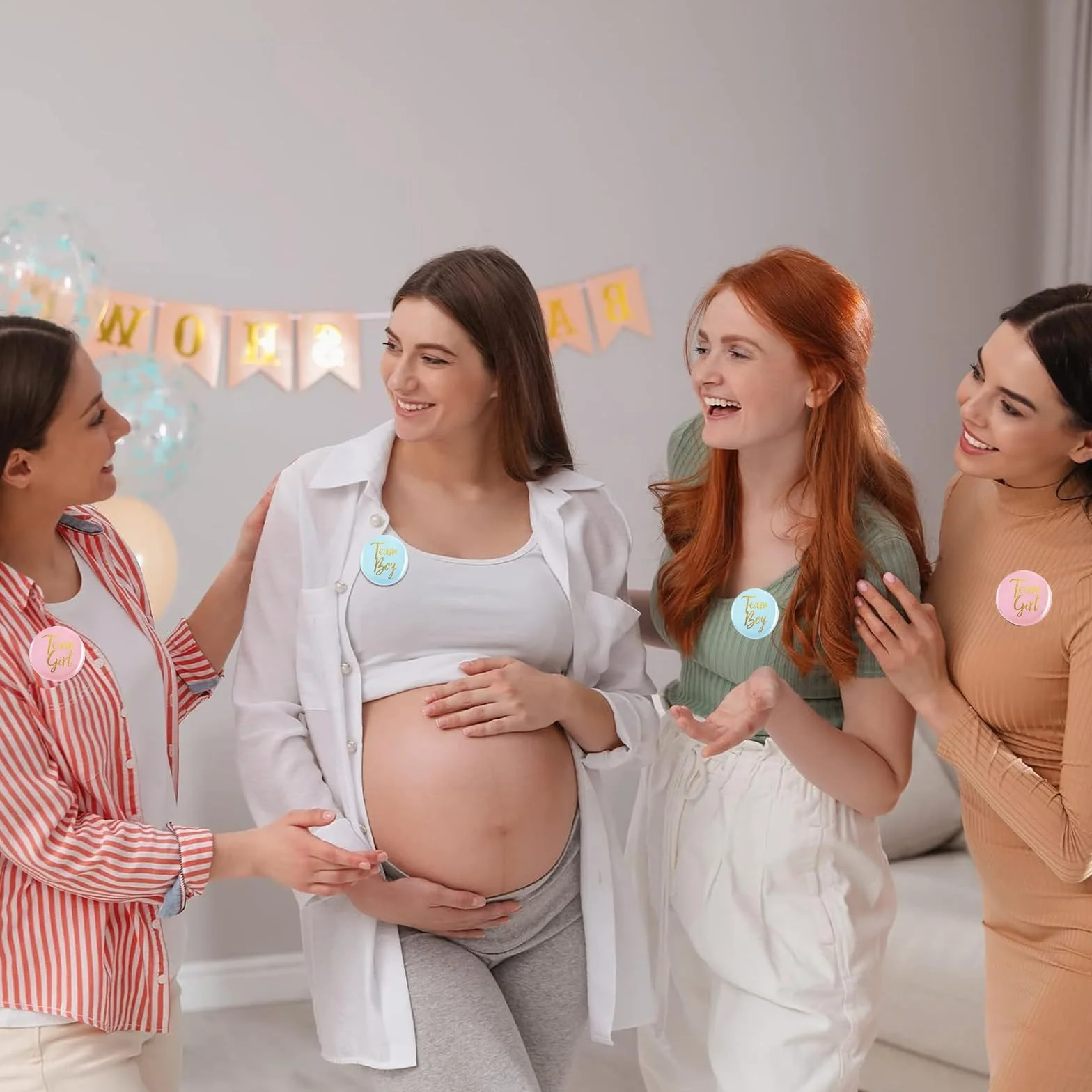 Geschlecht Offenbar Button,24 StückTeam Boy und Team Girl Pin Abzeichen, Rund Pinback Knopf Pins für Gender Reveal Party,Mit Sternen und Glitzer