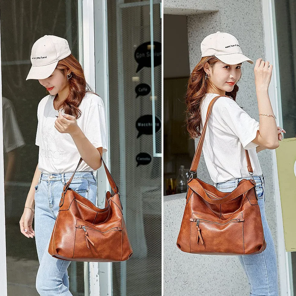 Damskie torebki PU wegańska skóra hobby torba na ramię moda torebka sakiewka torba crossbody, Czarny, Medium