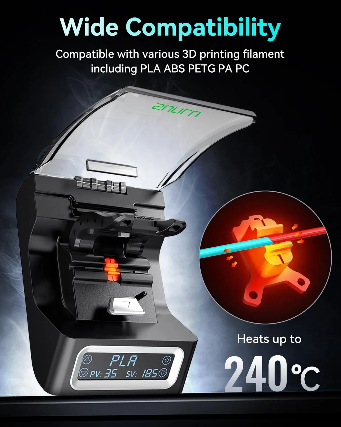 SUNLU Złącze filamentu 3D 1,75 mm 240°C PLA PETG ABS PA 200 szt.