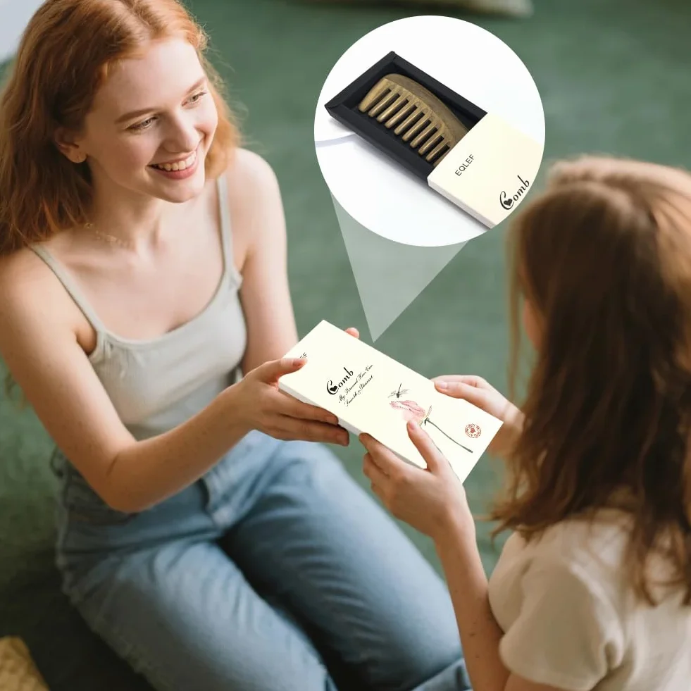 Drewniany grzebień antystatyczny z naturalnego zielonego drewna sandałowego do kręconych włosów