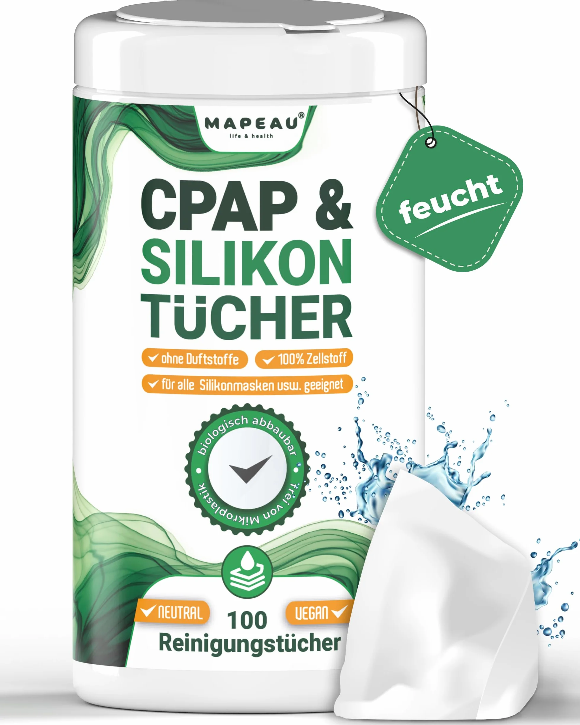 CPAP chusteczki czyszczące 100 x chusteczek w puszce, bezzapachowe, bez alkoholu, ściereczki celulozowe do czyszczenia silikonu, maski CPAP, maski tlenowe, okulary do nosa (1)