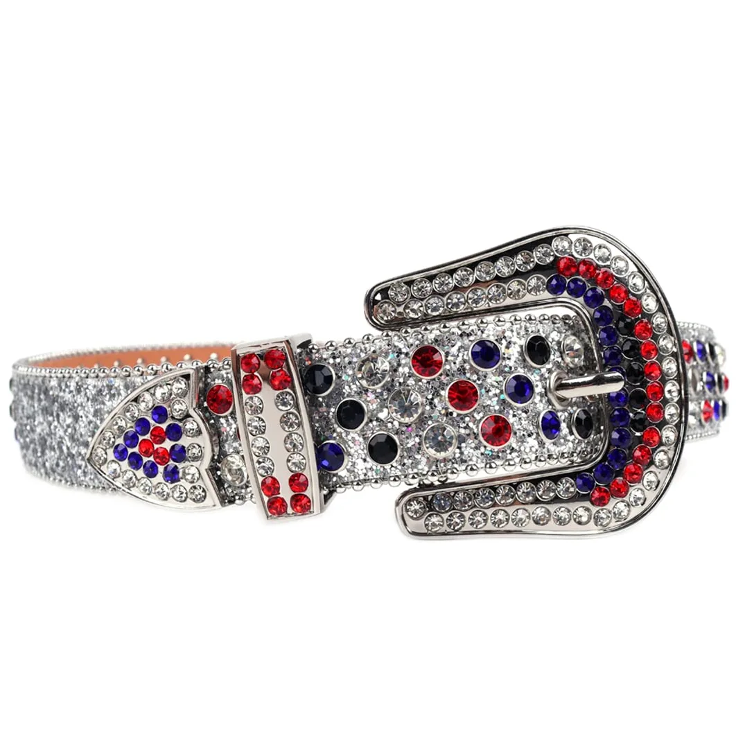 Moda Western Bling kryształ górski pasek kolorowy diament luksusowy sznurek z ćwiekami pasek damski męski do dżinsów niebieski 112 cm