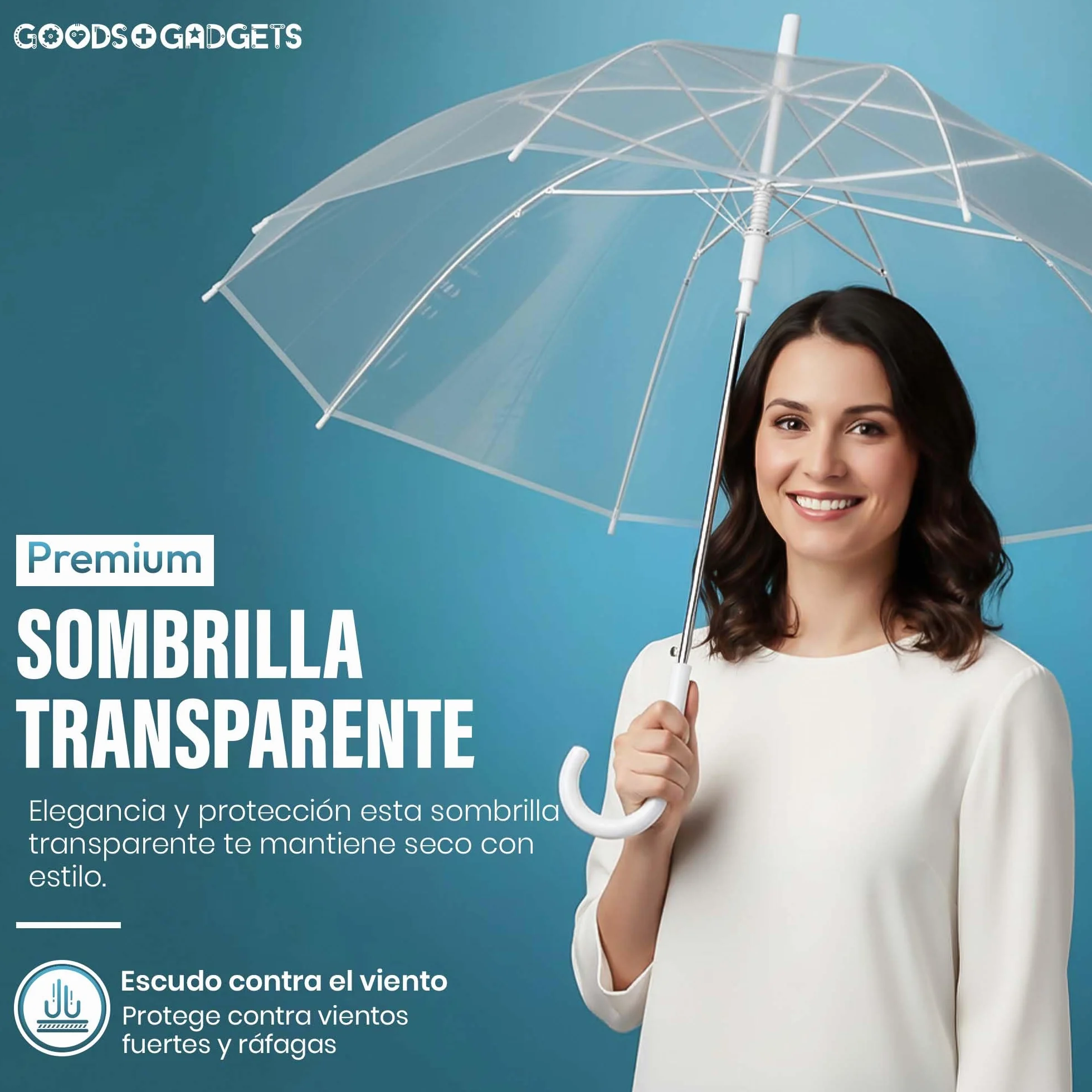 Parasol przezroczysty biała laska Ø 100-130 cm elegancki