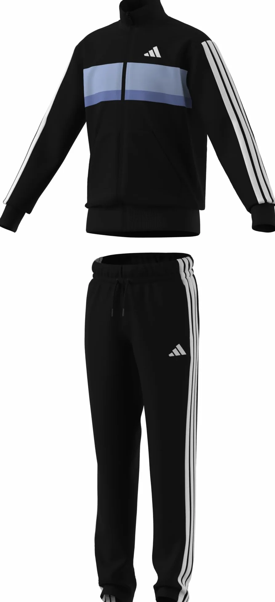 adidas Uniseks - dzieci SEASONAL ESSENTIALS TIBERIO 3 STRIPES TRICOT TRACKSUIT, black/glow blue/blue fusion/white, 13-14 Years