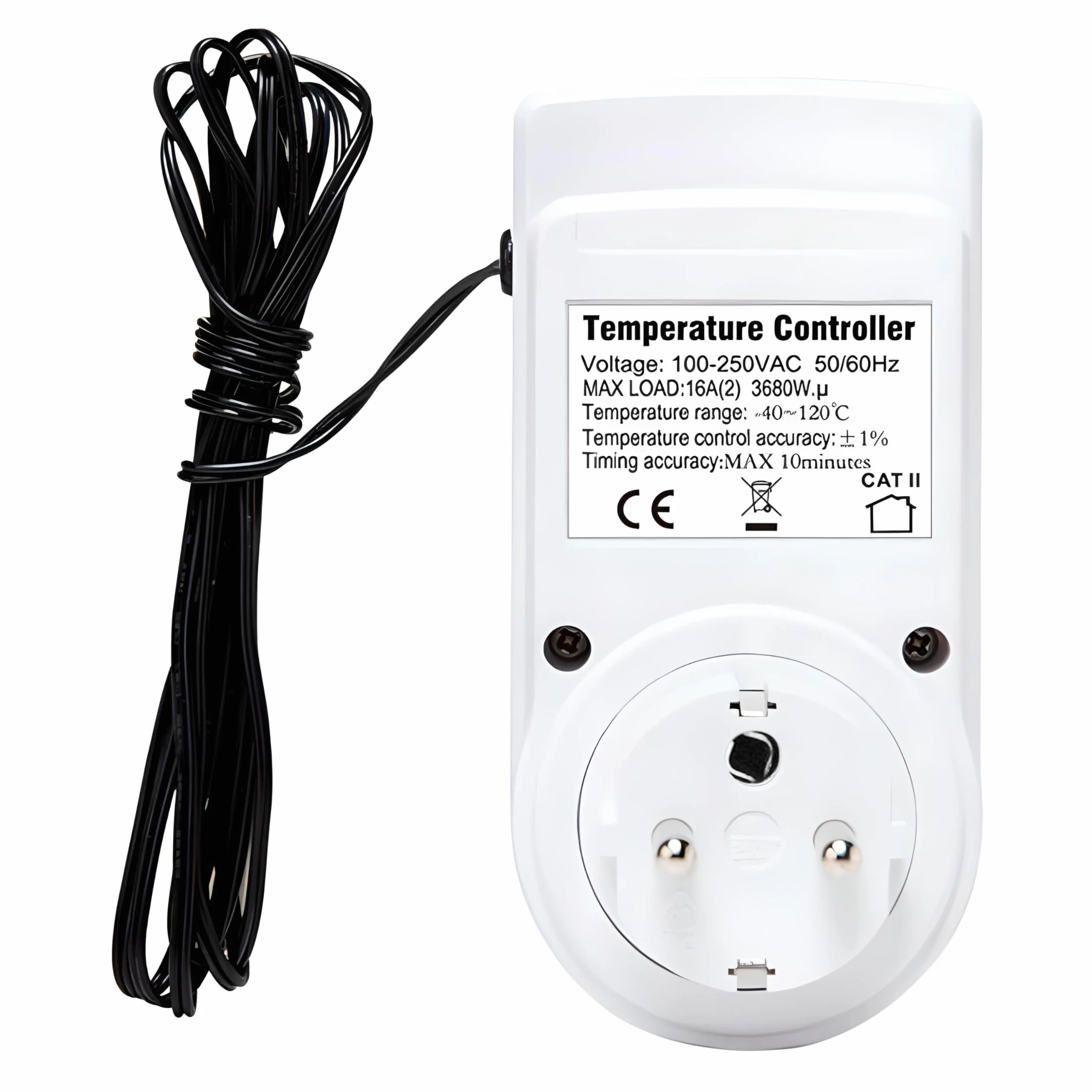 Retoo Termostat do gniazdka z czujnikiem temperatury, cyfrowy regulator temperatury 250 V z czujnikiem, gniazdko elektryczne, ogrzewanie, chłodzenie, przełącznik temperatury z sondą, ekran LCD do