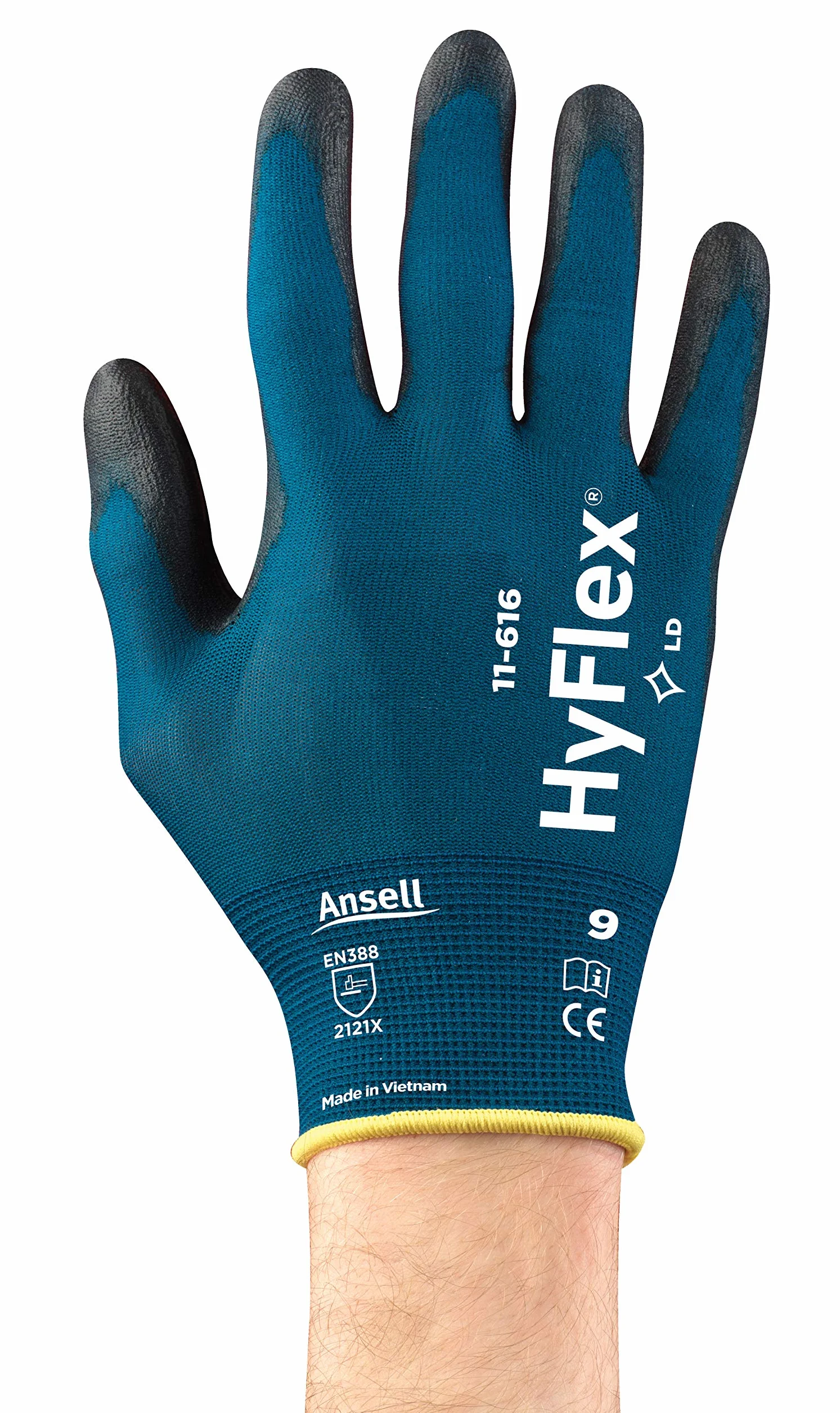 Ansell Hyflex 11-616 Extrensible Nylon Work Rękawice, rękawice ochronne ryzyka mechanicznego, majsterkowicz, obsługa, montaż, mężczyzna kobiet, niebieski, rozmiar XL (12 par)