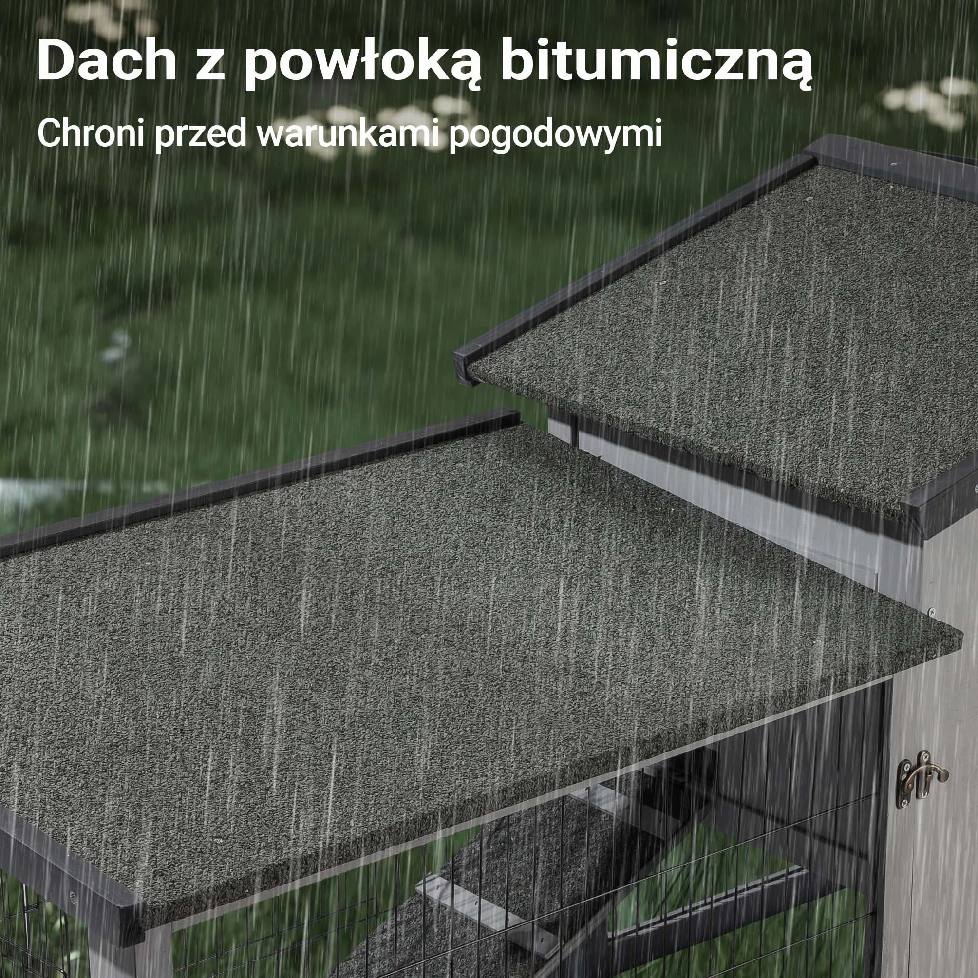 Kurnik Wiltec 1535 x 525 x 685 mm jasnoszary z wolnym wybiegiem i grzędą wykonany z drewna, kurnik z wiatą, siatką i tacą na odchody ocynkowany