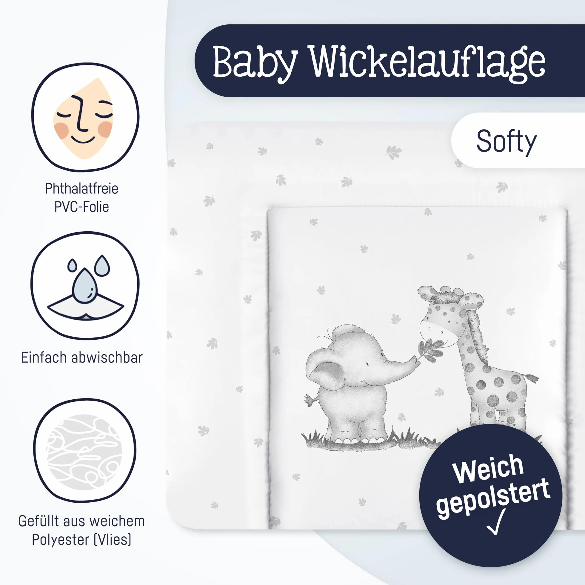 Julius Zöllner Mata do przewijania Softy 75 x 75 cm – podkładka do przewijania – wodoszczelna i zmywalna – Made in Germany – Oeko-Tex Standard 100 – taśma z dżungli