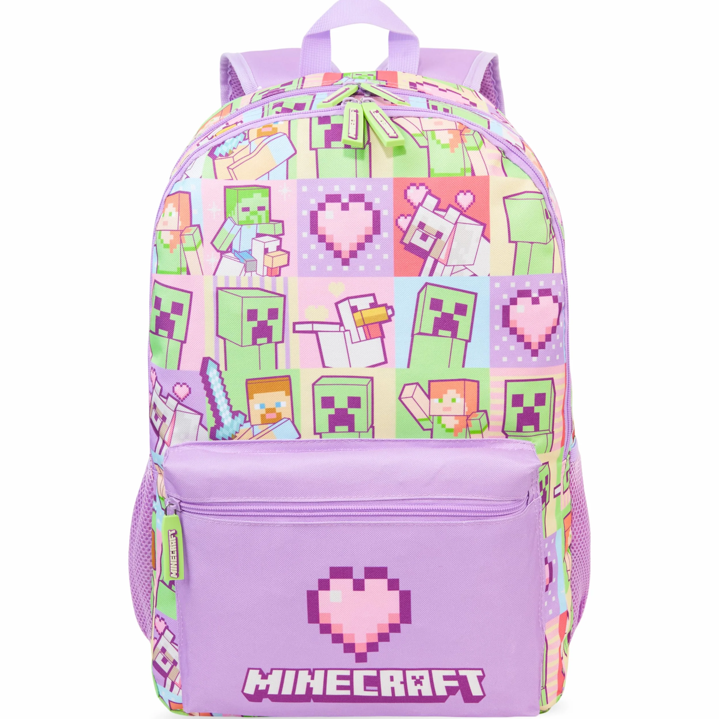 Plecak dziewczęcy Minecraft 46x32x16cm regulowany wyściełany pasek zamek błyskawiczny Fioletowy/Multi