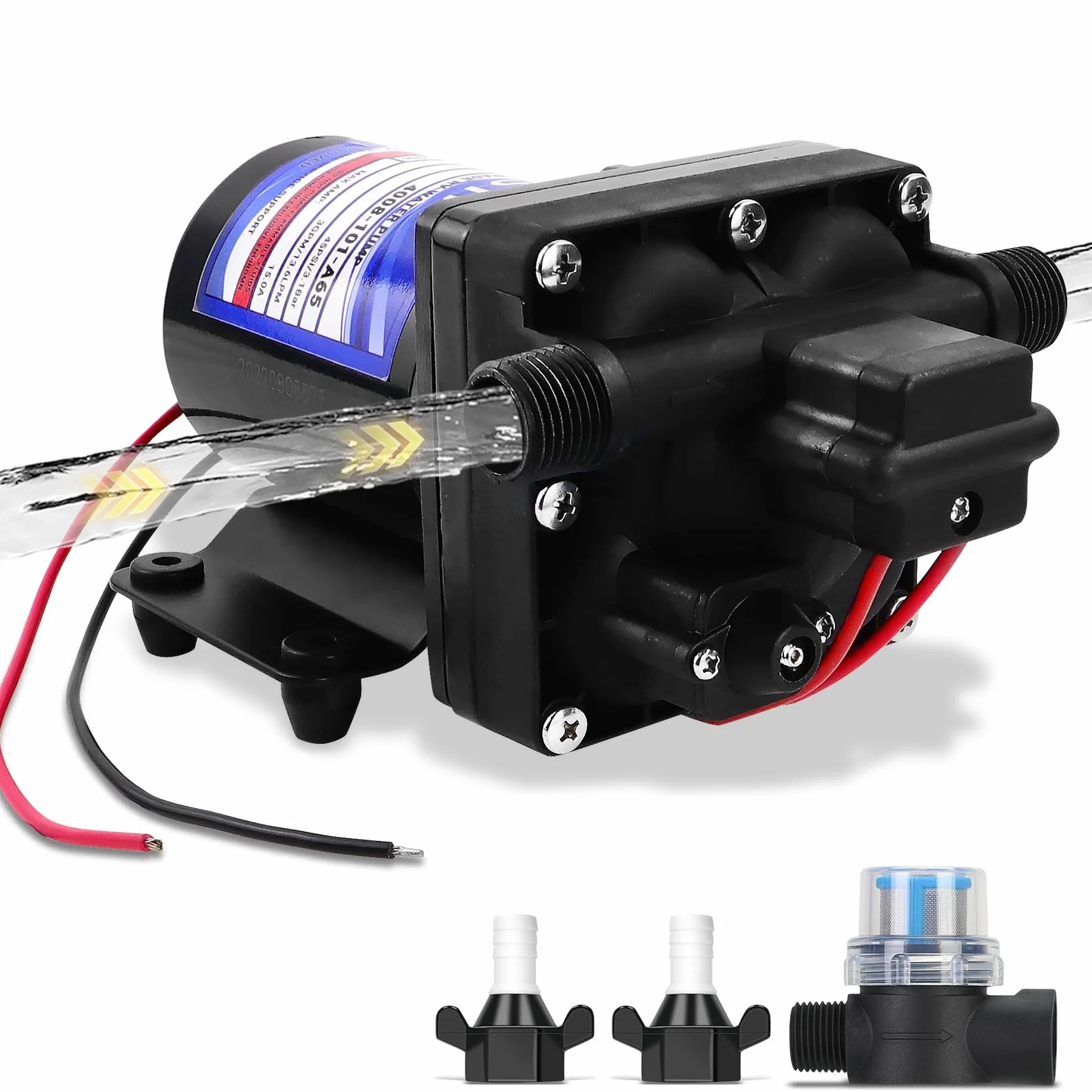 4008-101-a65 Pompa Wodna 12V, 3.0 GPM, 45 psi, Samozasysująca do 6 Stóp, Idealna do Kanalizacji Kamperów, Zamiennik 4008-101-A65, 4008-101-e65