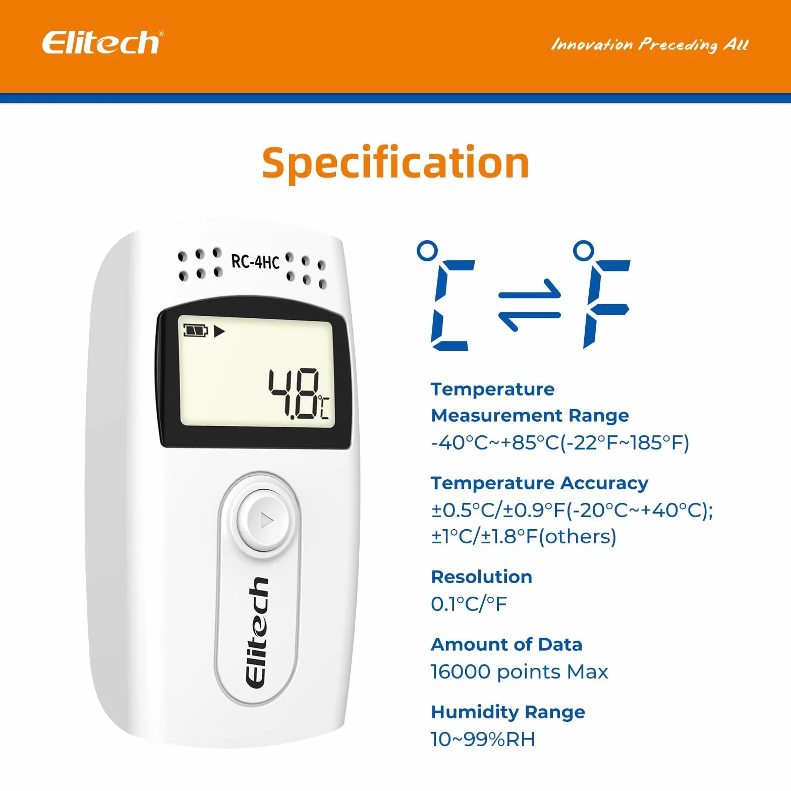 Elitech RC-4HC 16000 punktów mini rejestrator danych z czujnikiem (5 szt.)