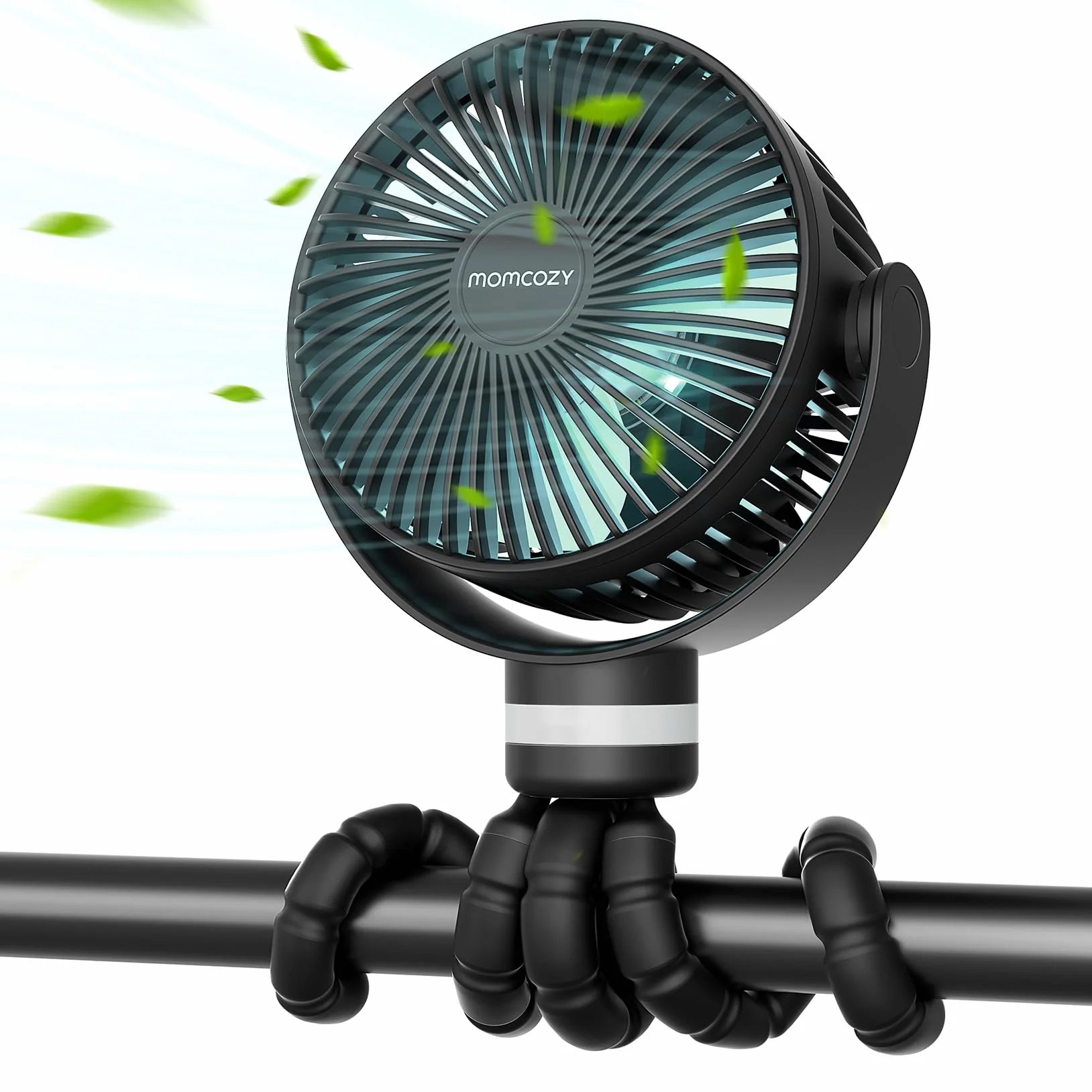 Momcozy Przenośny Wentylator Do Wózka, 8000 mAh, 27 H Długa Praca, Odkryty 4-Biegowy 360°, Led Nocne 2 Tryby, Usb Ładowanie, Chłodzenie Dla Dziecka, Samochód, Sypialnia（Czarny）