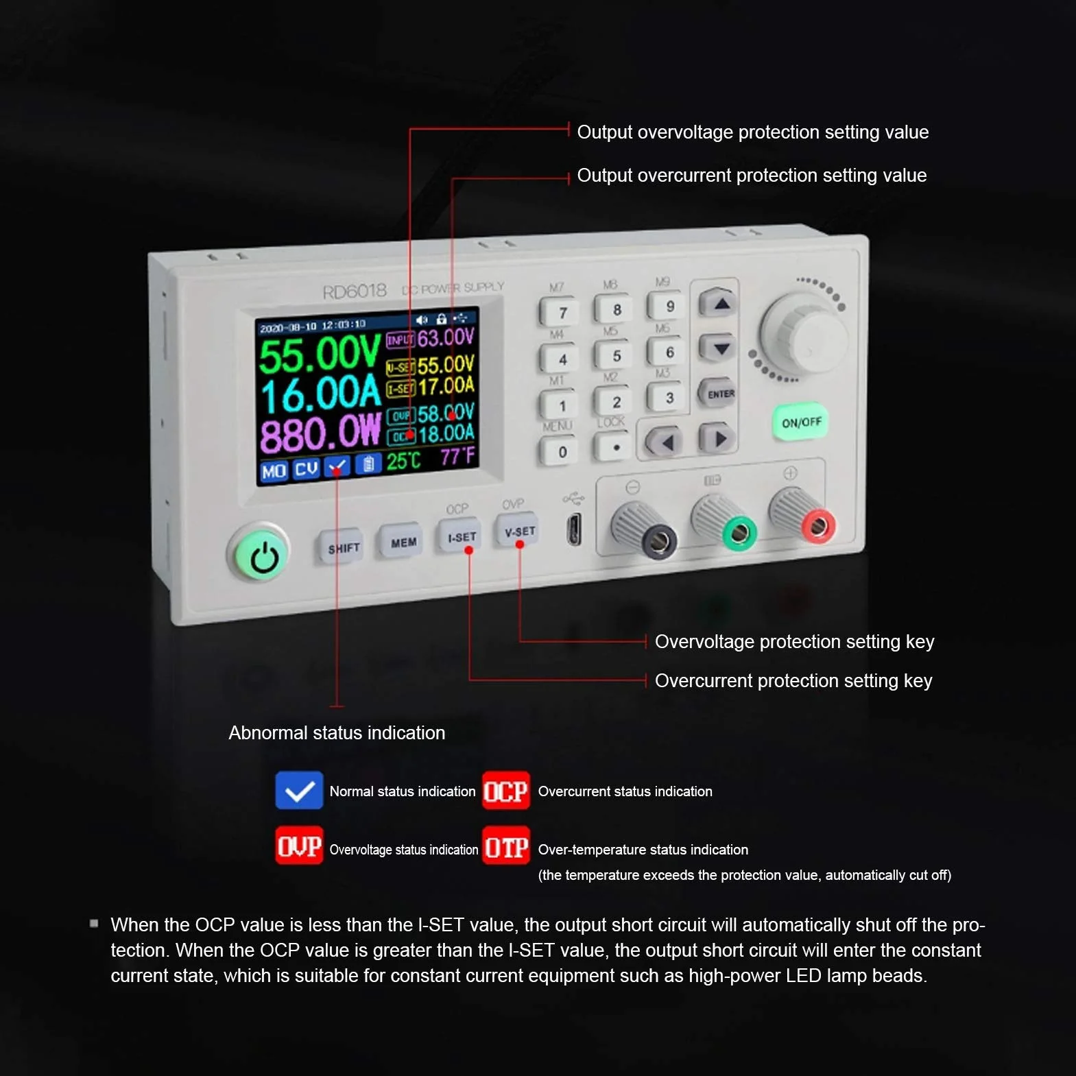 Eujgoov Regulowany Zasilacz Stabilizowany Regulator Napięcia 6-70 V do 0-60 V Moduł Podwyższania i Obniżania Napięcia z Wyświetlaczem LCD RD6018