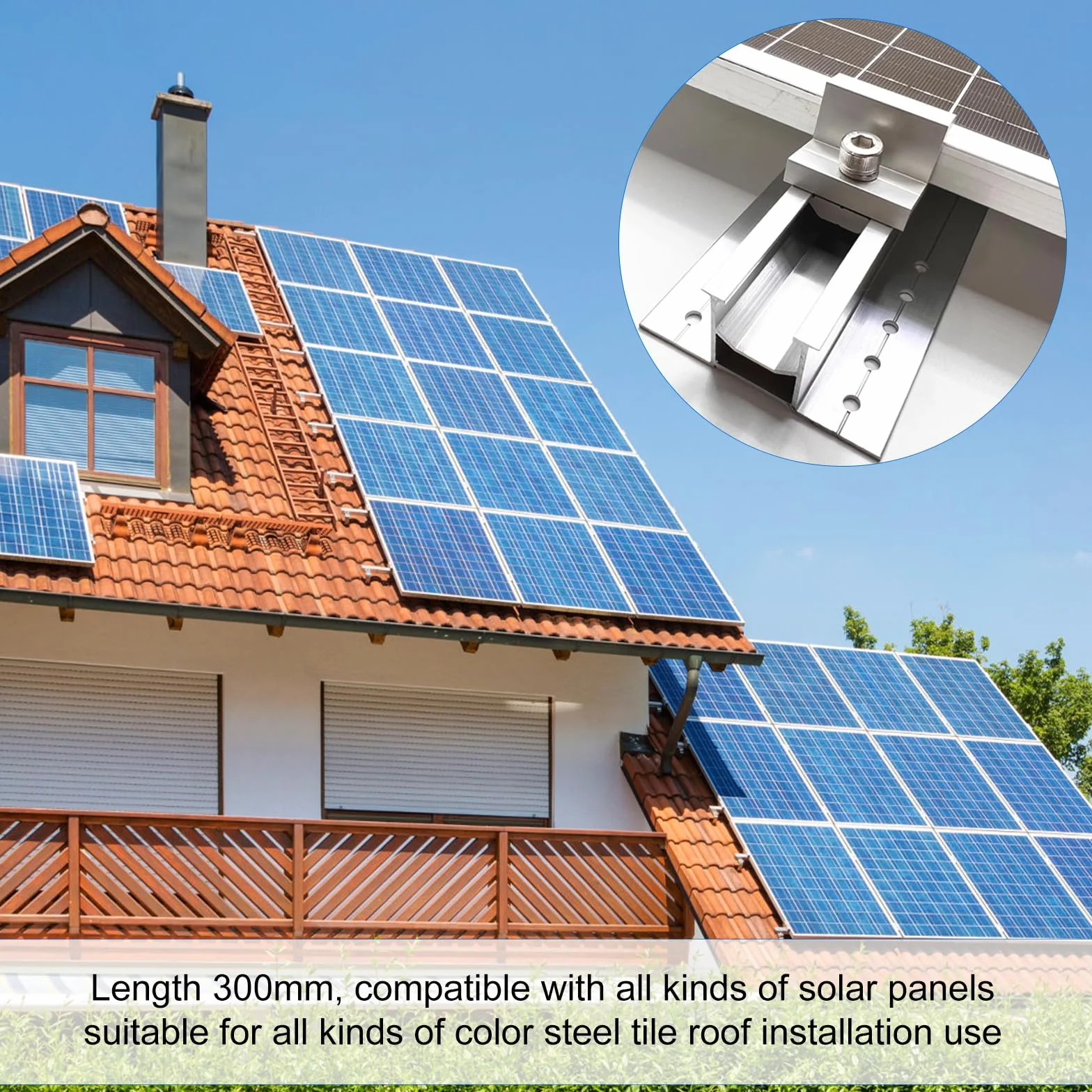 Zestaw 6 uchwytów do montażu modułu solarnego, 300 mm, moduł PV, wspornik szyn płaskiego dachu, 30-45 mm, regulowany zacisk końcowy, do profilu aluminiowego do mocowania fotowoltaicznego