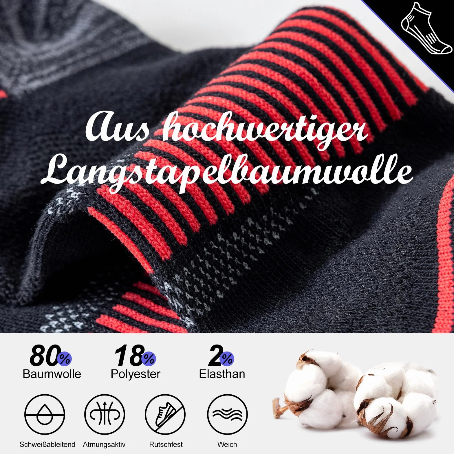 Niorasen Skarpetki Męskie Bawełniane 6 Par Krótkich do Biegania Oddychające 39-42 43-46 47-50