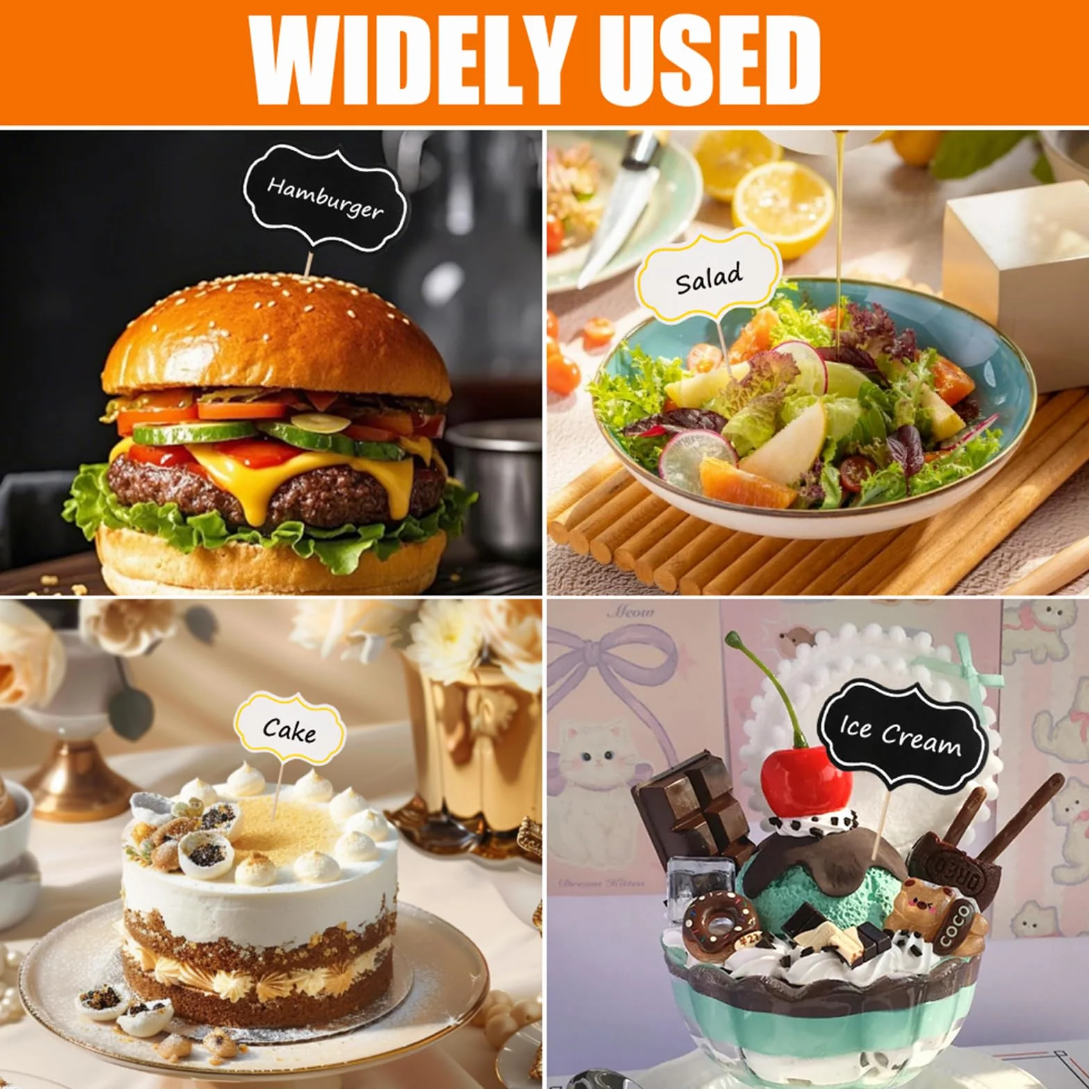 100 sztuk tabliczek do ciasta w formie bufetu, do wkładania, sera, ciasta, babeczek, z 2 zmywalnymi pisakami, tabliczki bufetowe do opisywania etykiet na imprezę, do etykiet z ceną, kanapek