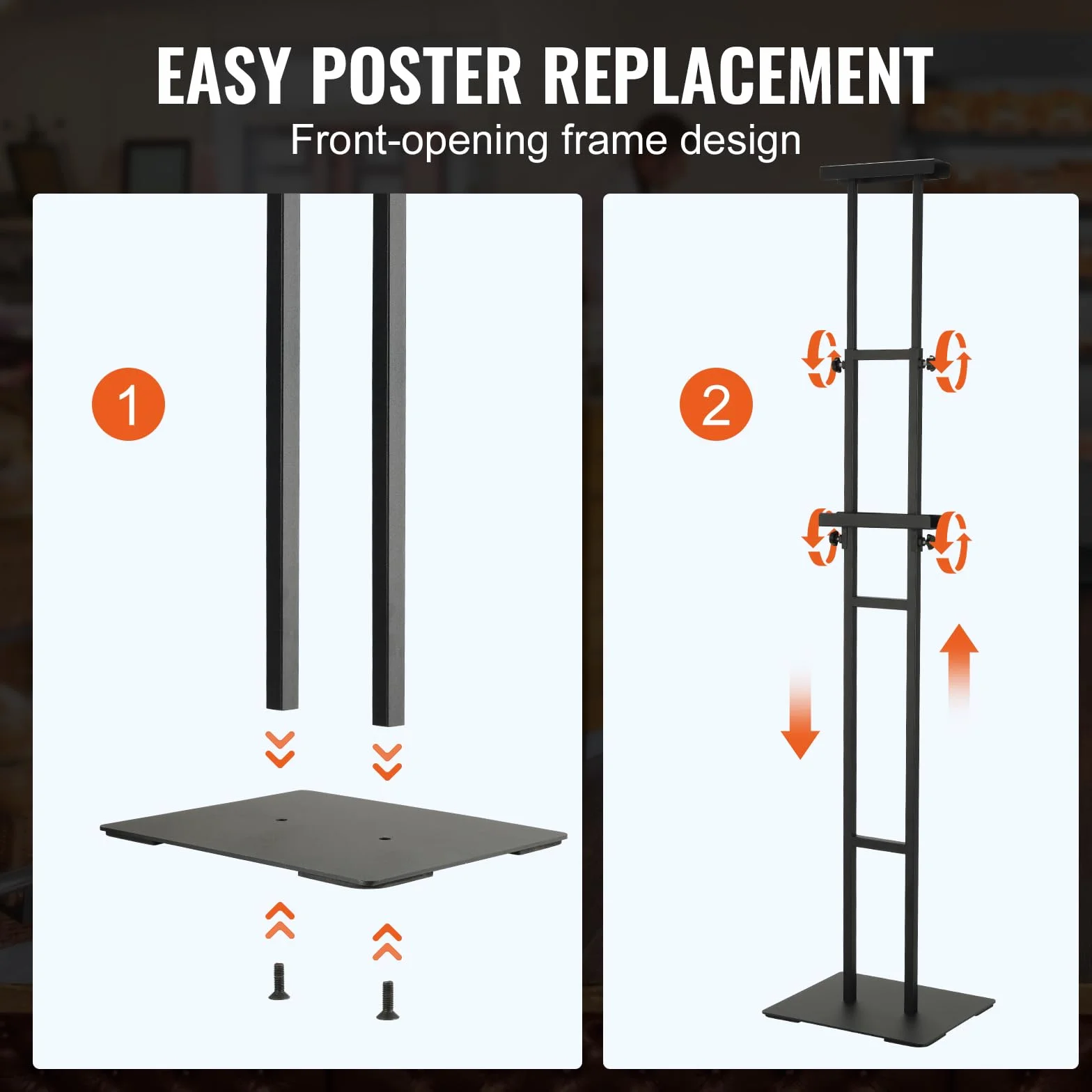 VEVOR Uchwyt na plakat 10-190,5 mm, regulowana wysokość, dwustronny, aluminiowy panel wyświetlacza ze stabilną metalową podstawą, do menu informacji, ślub, restauracja, muzeum, sklep
