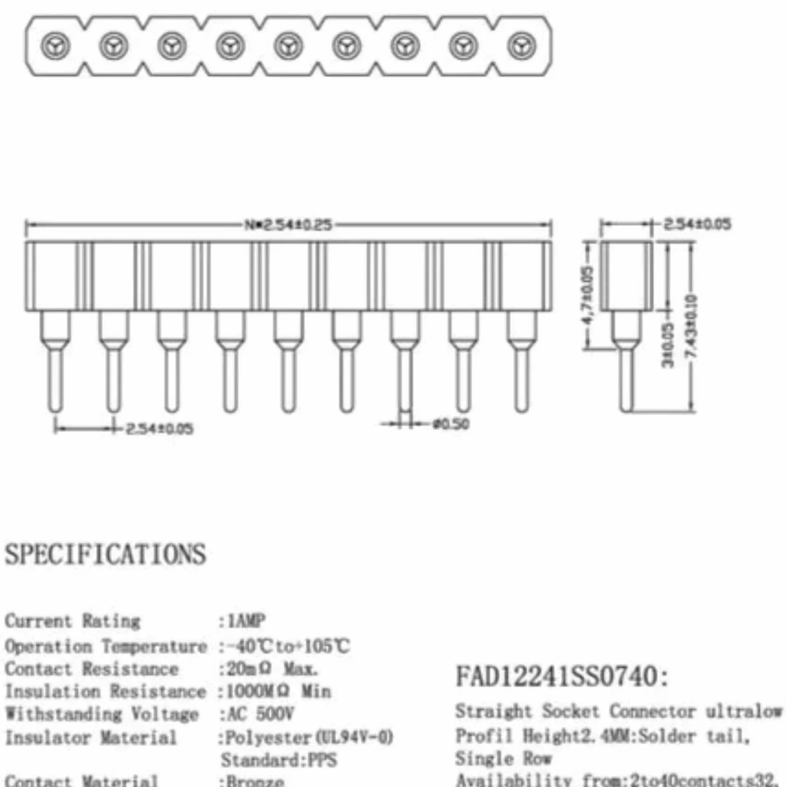 5 szt. 1 x 40 P 2,54 mm okrągły otwór żeński nagłówek cyna pojedynczy rząd 40 pinów PCB IC kryształowe złącze gniazda