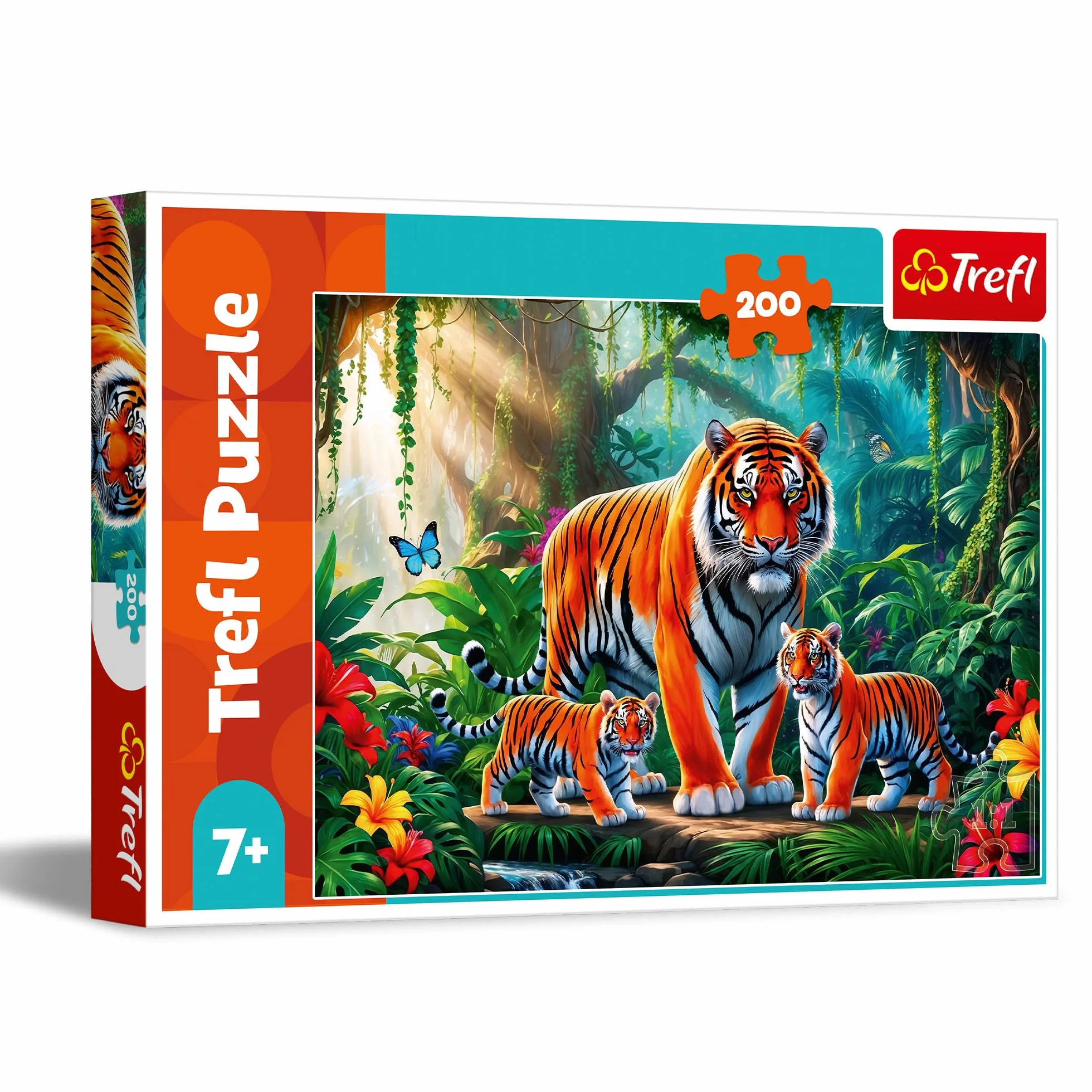 Trefl - Tygrysie Zwyczaje - Puzzle 200 Elementów - Kolorowa Układanka ze Zwierzętami, dla Dzieci od 7 lat