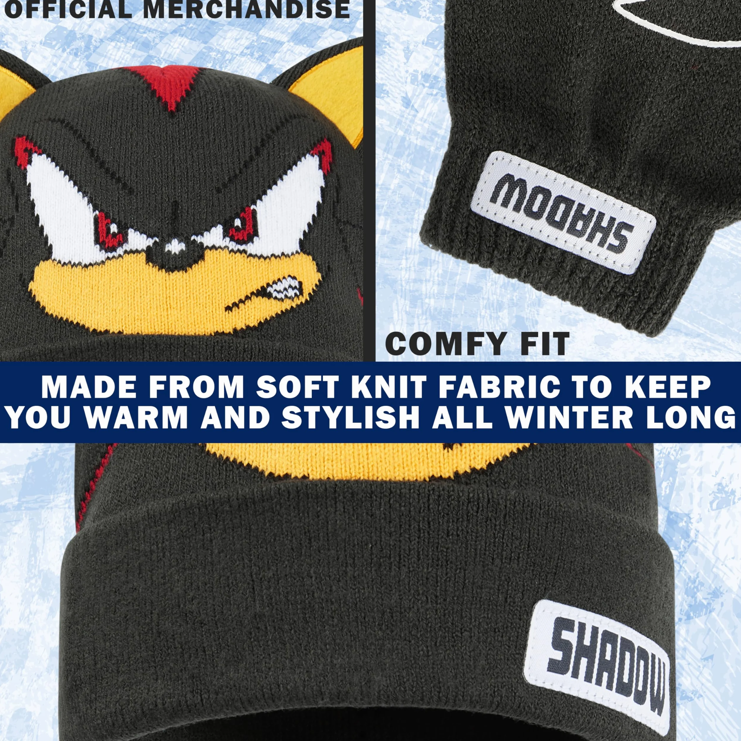 SONIC THE HEDGEHOG Czapka beanie i zimowe rękawiczki zestaw dla chłopców w wieku 4-12 lat, ciepłe, przytulne dzianinowe akcesoria zimowe, prezenty dla chłopców