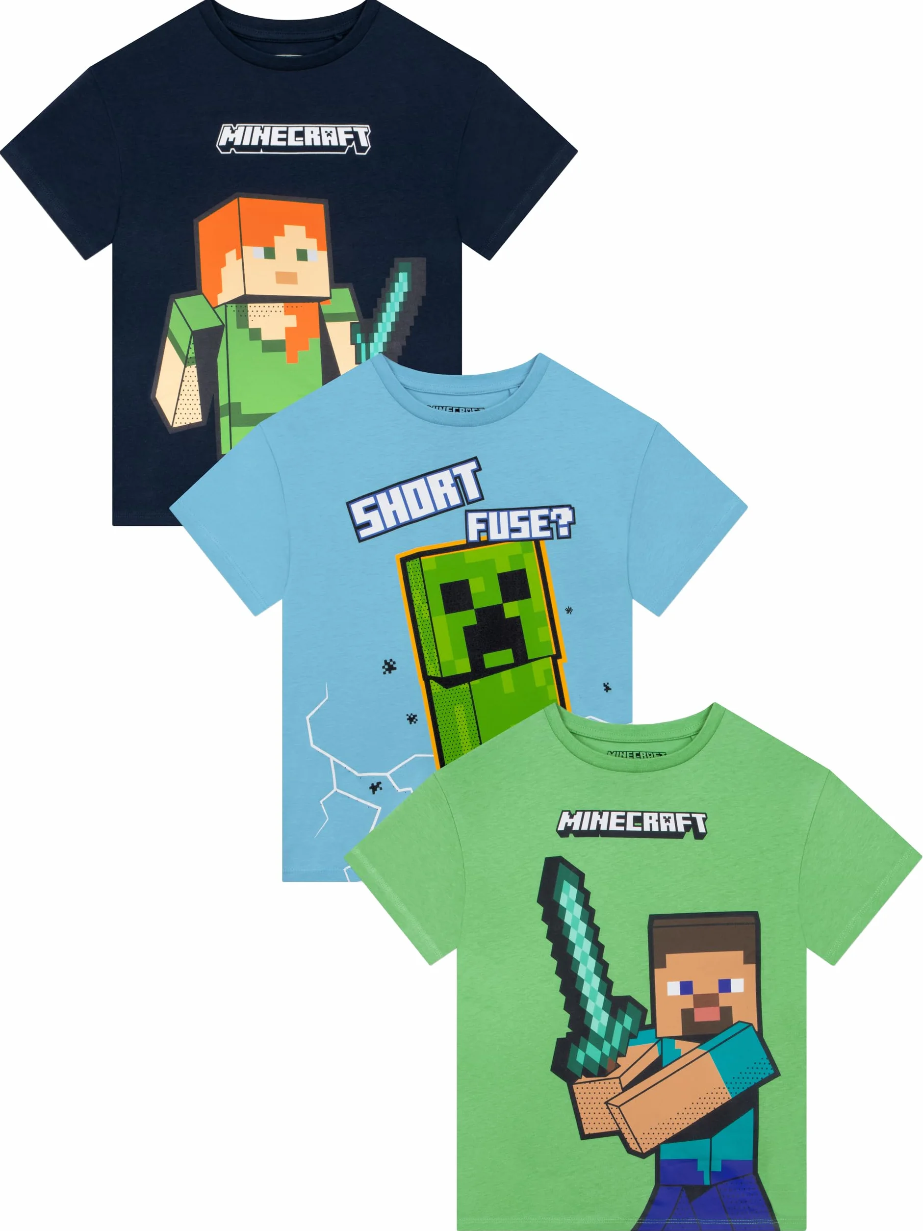 Minecraft Koszulki Dla Chłopców, Zestaw 3 Koszulek Gamingowych Dla Dzieci, Pakiet Koszulek Dziecięcych
