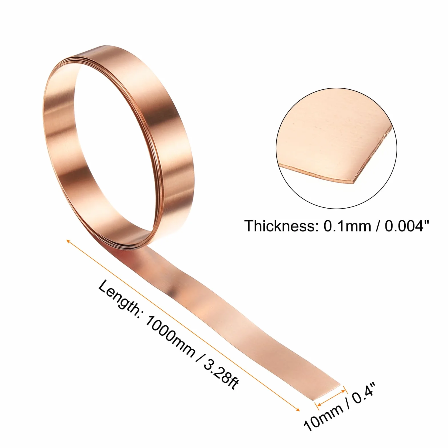 QUARKZMAN Rolka z blachy miedzianej o grubości 0,1 mm, 99,95% wodoodporna blacha miedziana do budowy elektroniki DIY, (szerokość 10 mm x 1 m)