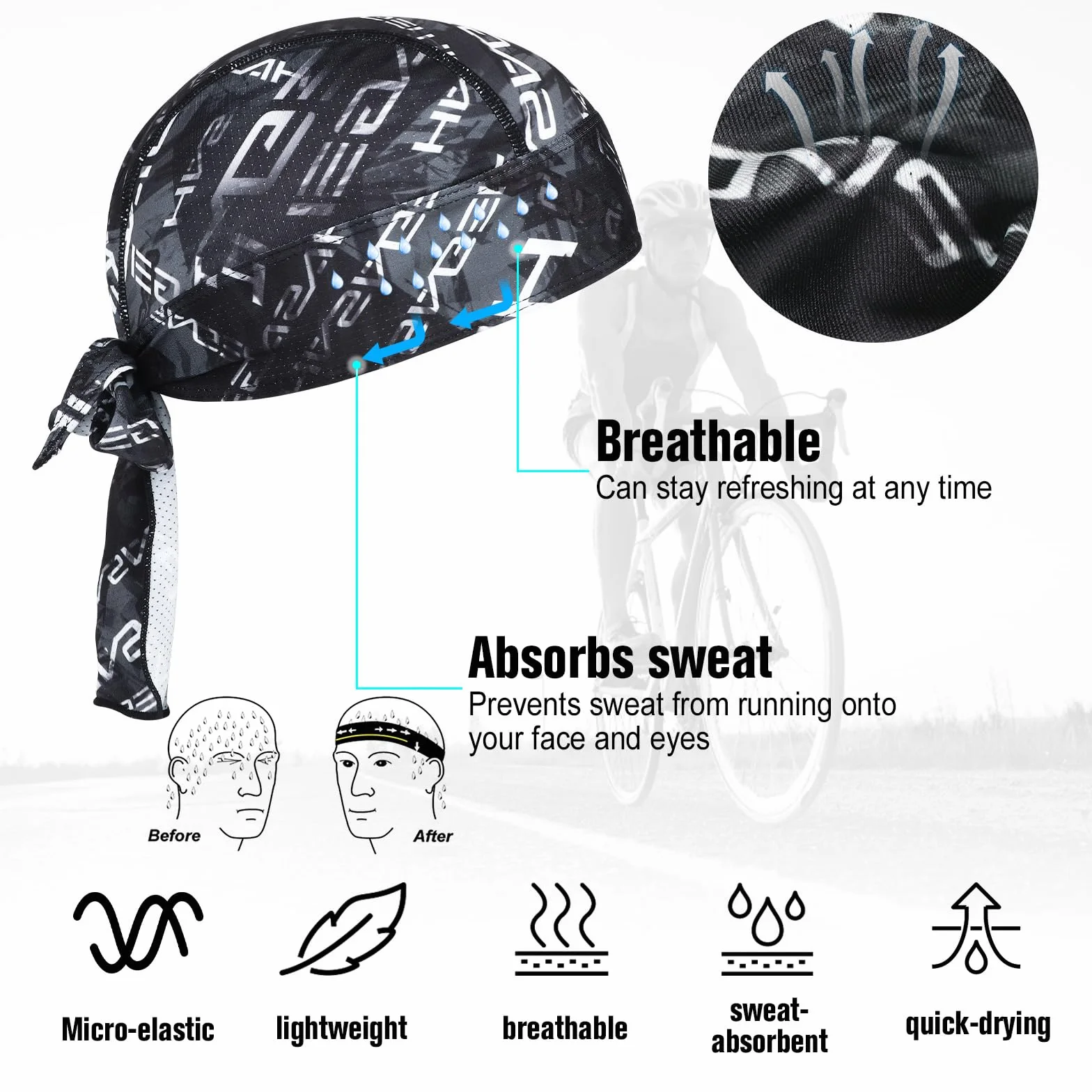 HASAGEI Sportowa czapka bandana Duragag, chusta na głowę, na rower, oddychająca, wchłania pot