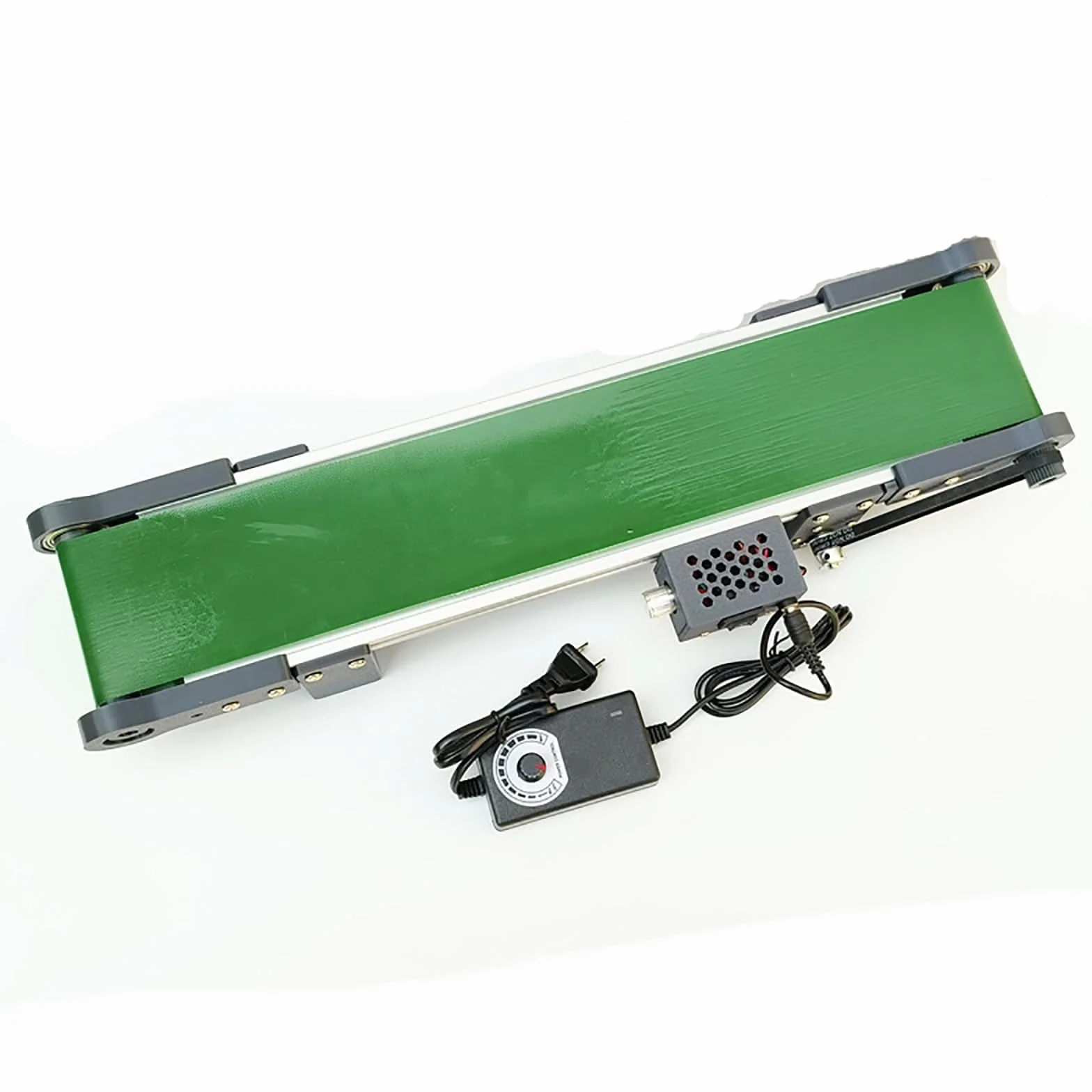 10 x 50 cm przenośnik taśmowy biurkowy, mały pas transportowy, z funkcjami do przodu, do tyłu i pauzy, prędkość 1,8-7,6 cm/s, eksperyment naukowy dotyczący tarcia