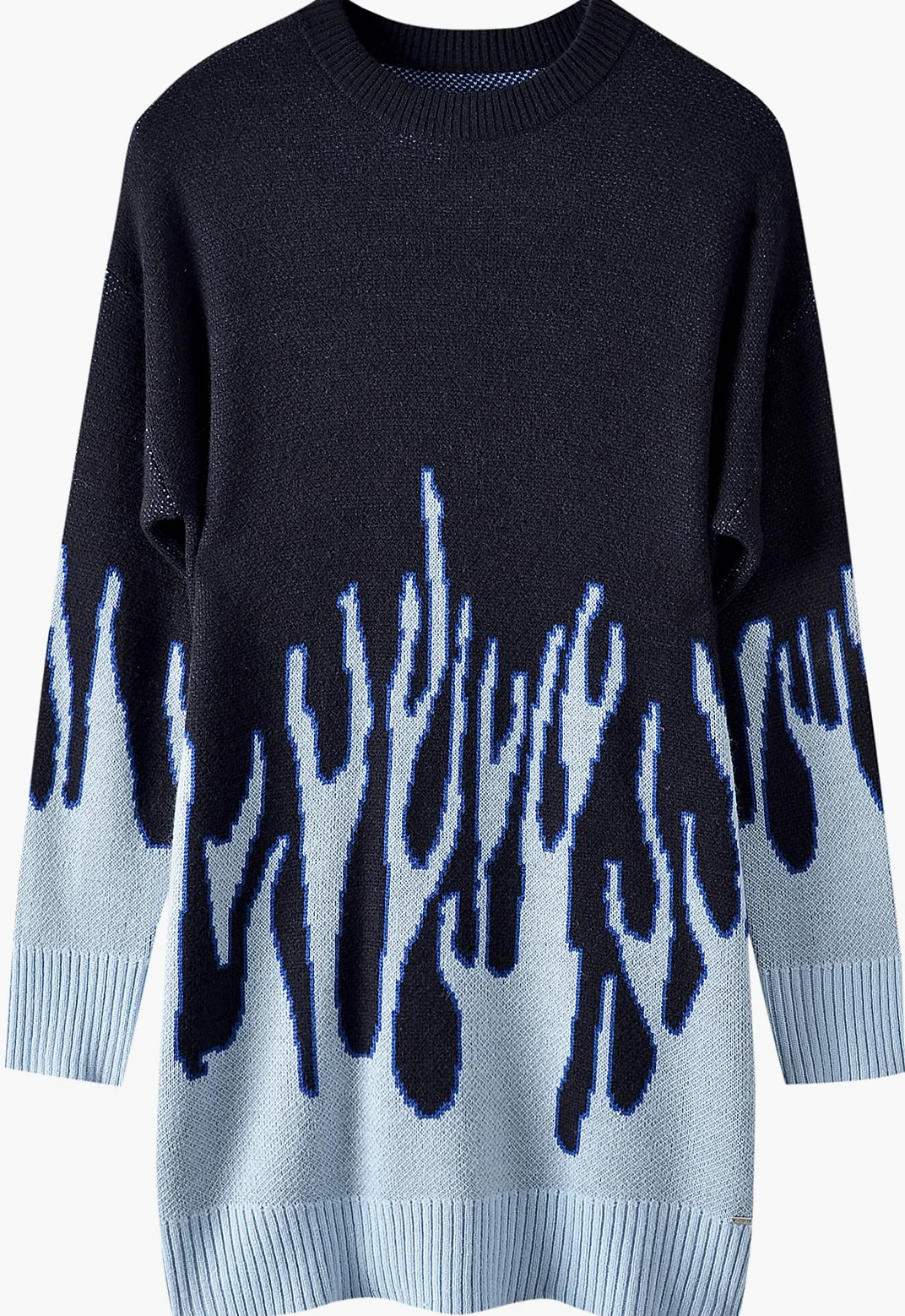 织礼 Damski sweter z długim rękawem płomień nietoperz sweter oversize na co dzień dziewiarski sweter topy, Ciemnoniebieski, XL