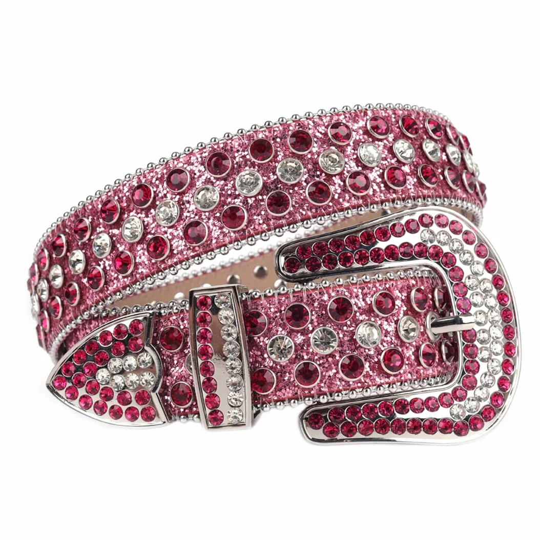 Różowy kryształ górski pasek damski męski jakość kryształ ćwiekowany pasek mężczyzna kobiety Ceinture Femme Cinto De Strass do dżinsów deeratywny czerwony biały 116 cm