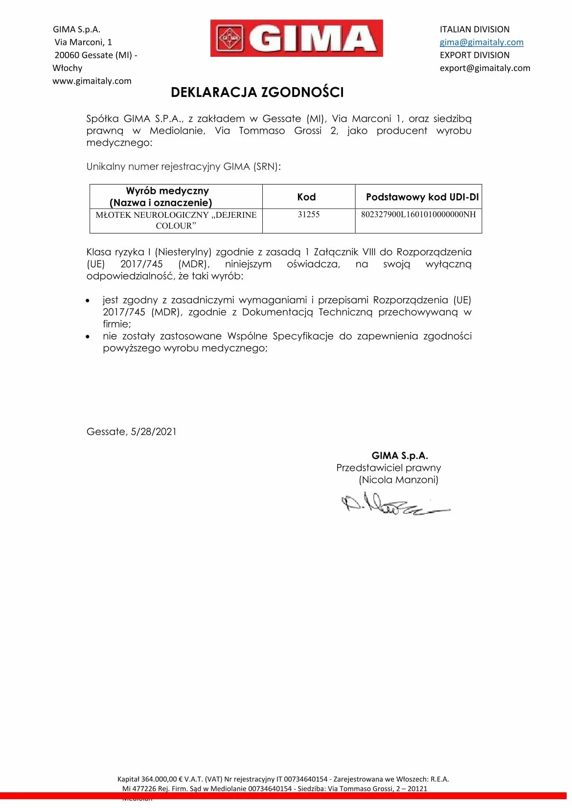 Gima 31255 młotek neurologiczny, kolor Dejerina, 1 sztuka