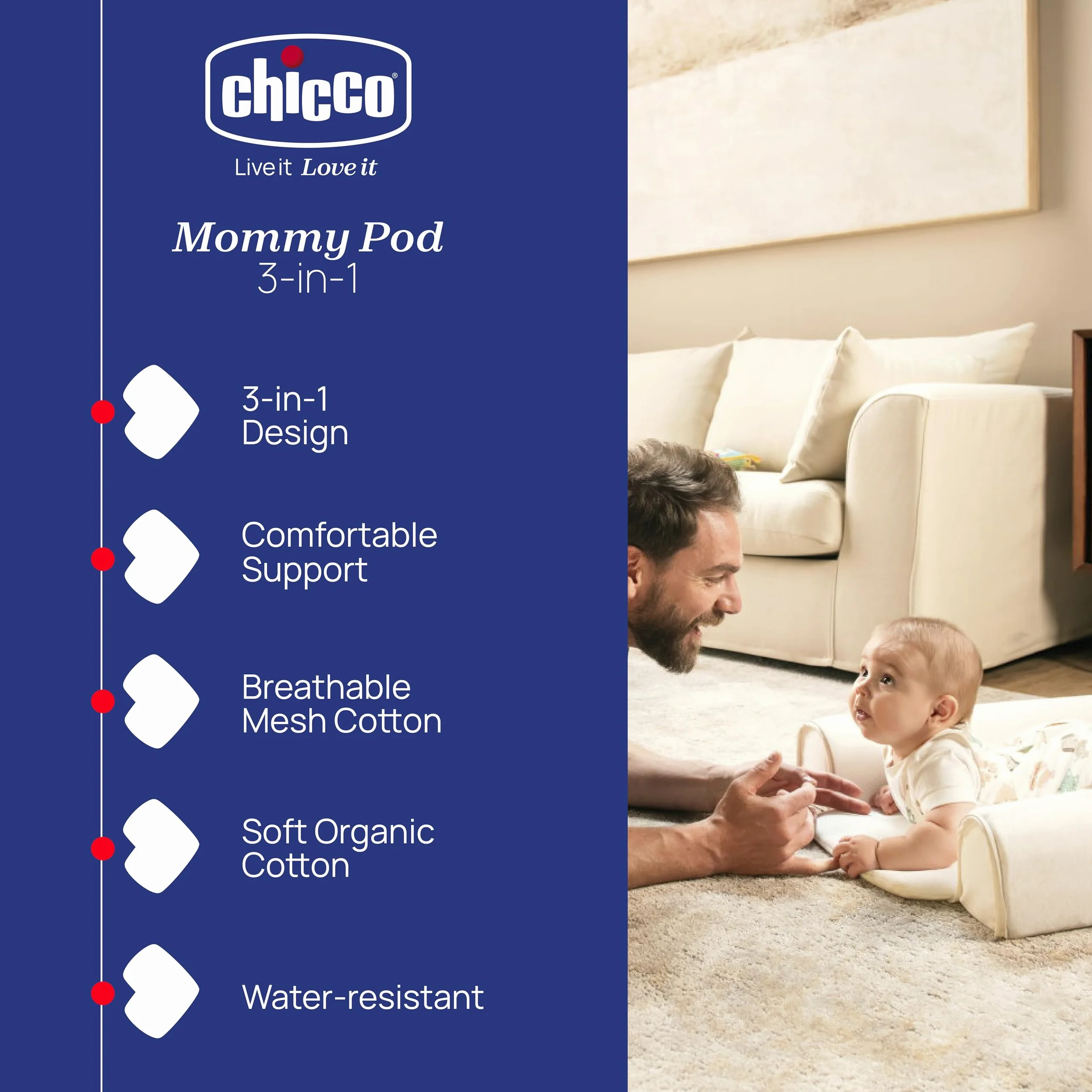 Chicco Mommy Pod 3 w 1, gniazdo niemowlęce, przytulne gniazdo dla noworodka, 81 cm x 49 cm, gniazdo dla niemowląt, 0-3 miesiące do spania, 0-8 miesięcy w pozycji leżącej, poszewka z bawełny