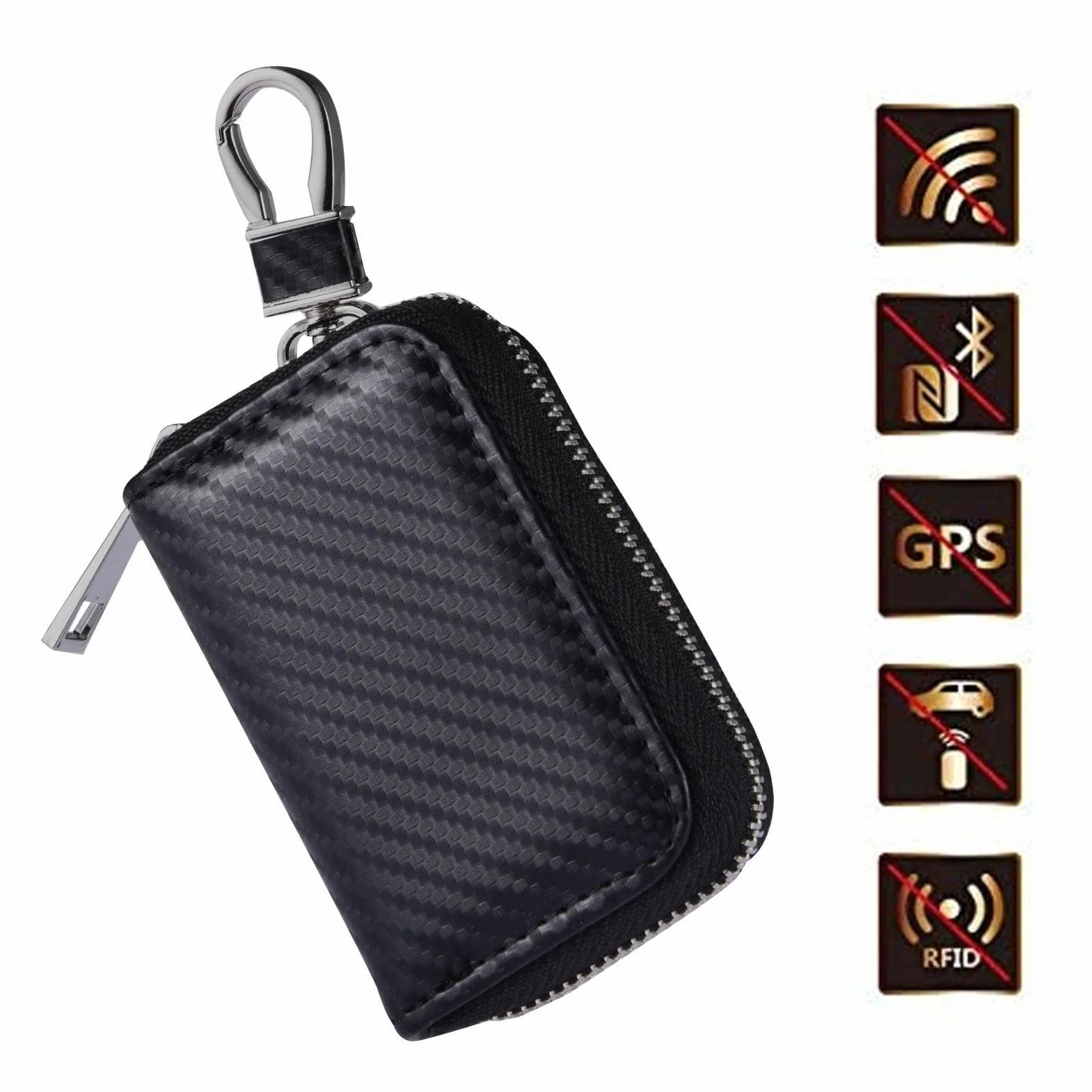 Keyless Go etui ochronne kluczyki samochodowe, pokrowiec kluczyki samochodowe, etui klucze ze skóry PU z zamkiem b?yskawicznym, sygna?u AutoRfid, kiesze? antykradzie?owa, etui