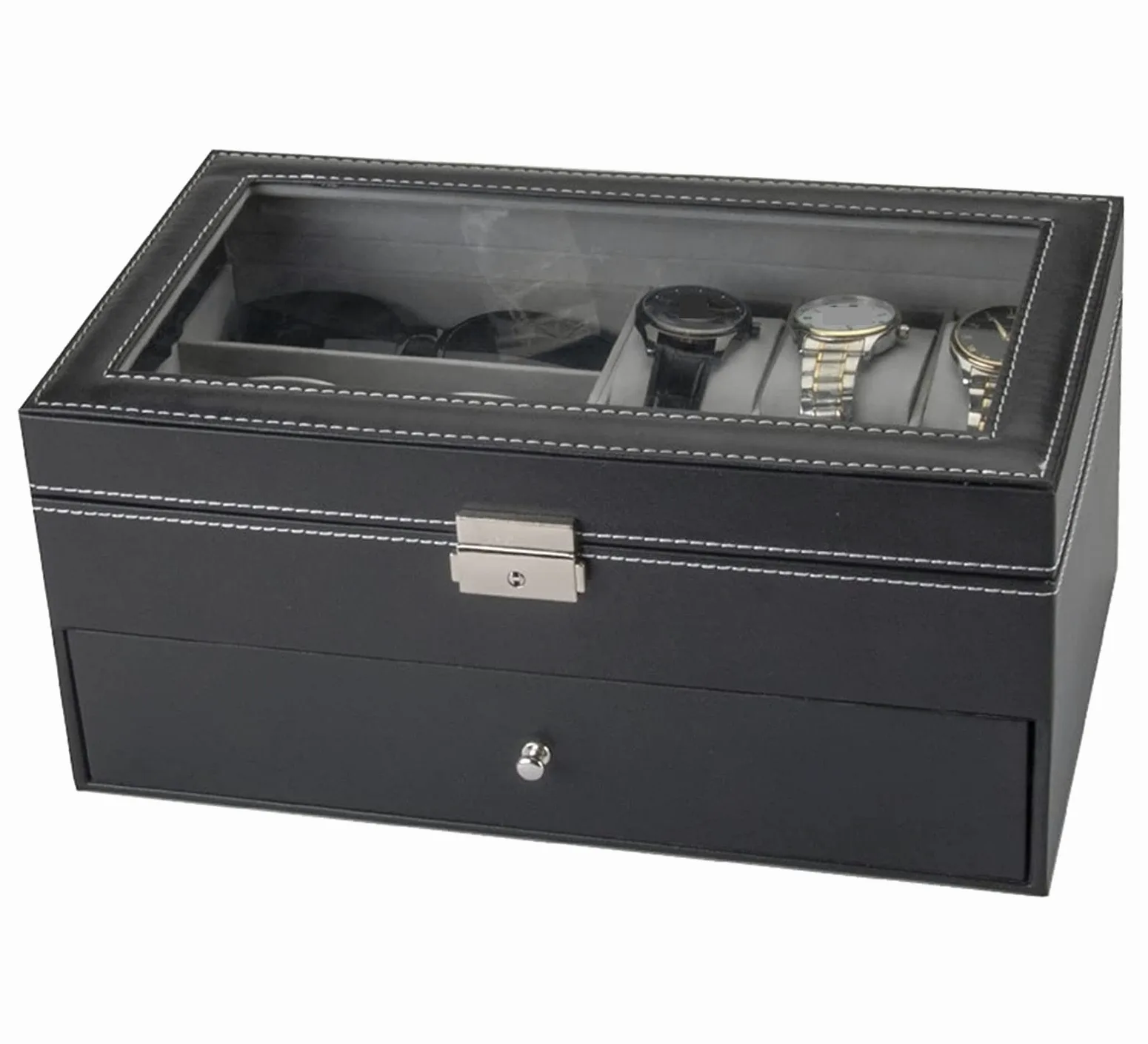 Etui Na Zegarek,Pudełko Na Okulary Przeciwsłoneczne,Podwójne,9 Sztuk,Etui Na Okulary,6 Przegródek,Pudełko Do Przechowywania Zegarków,Szuflada Ekspozycyjna,Zamykane Pudełko