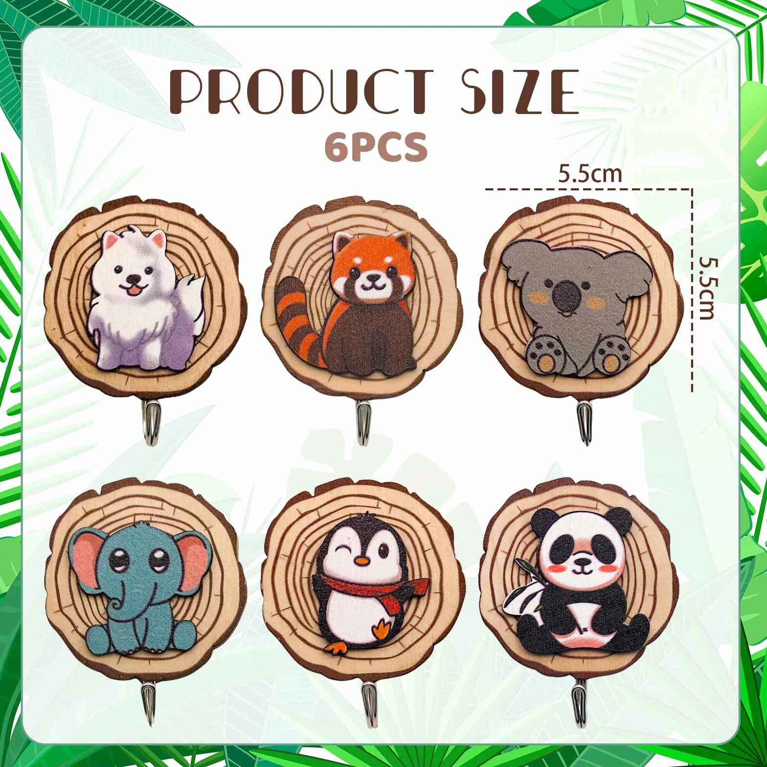 Kotkiddy® 6 sztuk garderoby dziecięcej samoprzylepne, wieszaki na ubrania dla dzieci w kształcie zwierzęcia, haczyki ścienne drewniane, bez wiercenia, garderoba, pokój dziecięcy, dekoracja, prezent