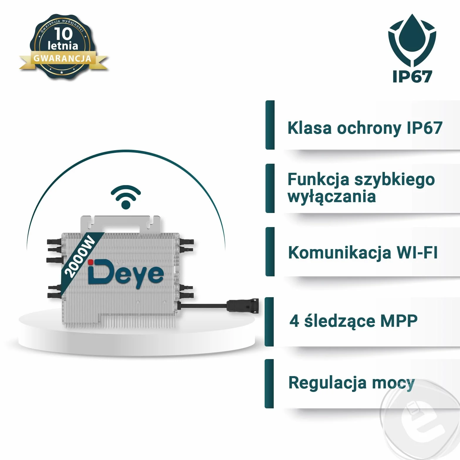 Mikroinwerter Deye 2000W SUN-M200G4-EU-Q0 Falownik WIFI Inwerter FOTOWOLTAICZNY WIFI 4x MPPT do elektrowni balkonowej PV z Kable wtyczka schuko – Falownik dla Fotowoltaika