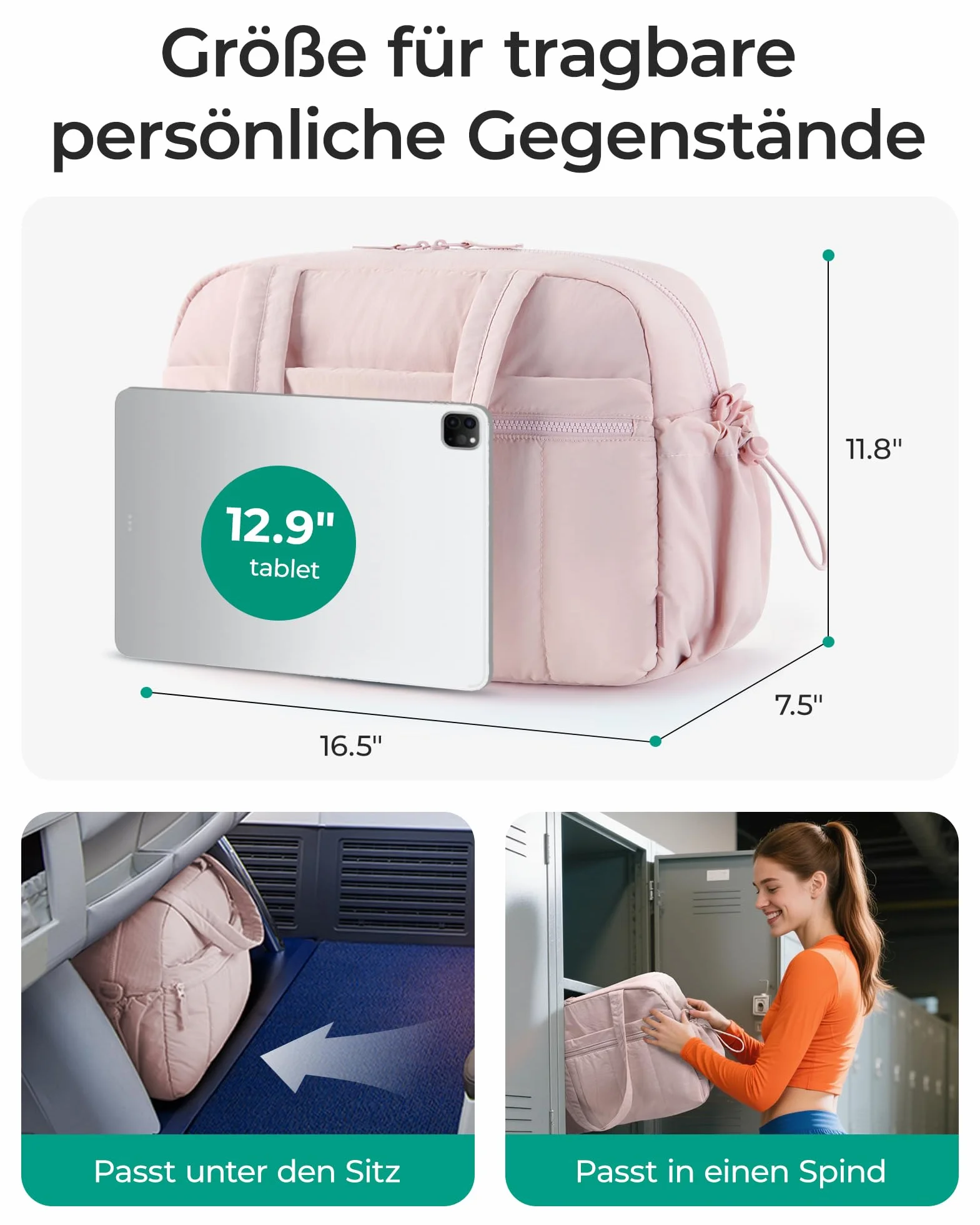 BAGSMART Torba Podróżna Damska 24L Sportowa Wodoodporna Puch Różowy