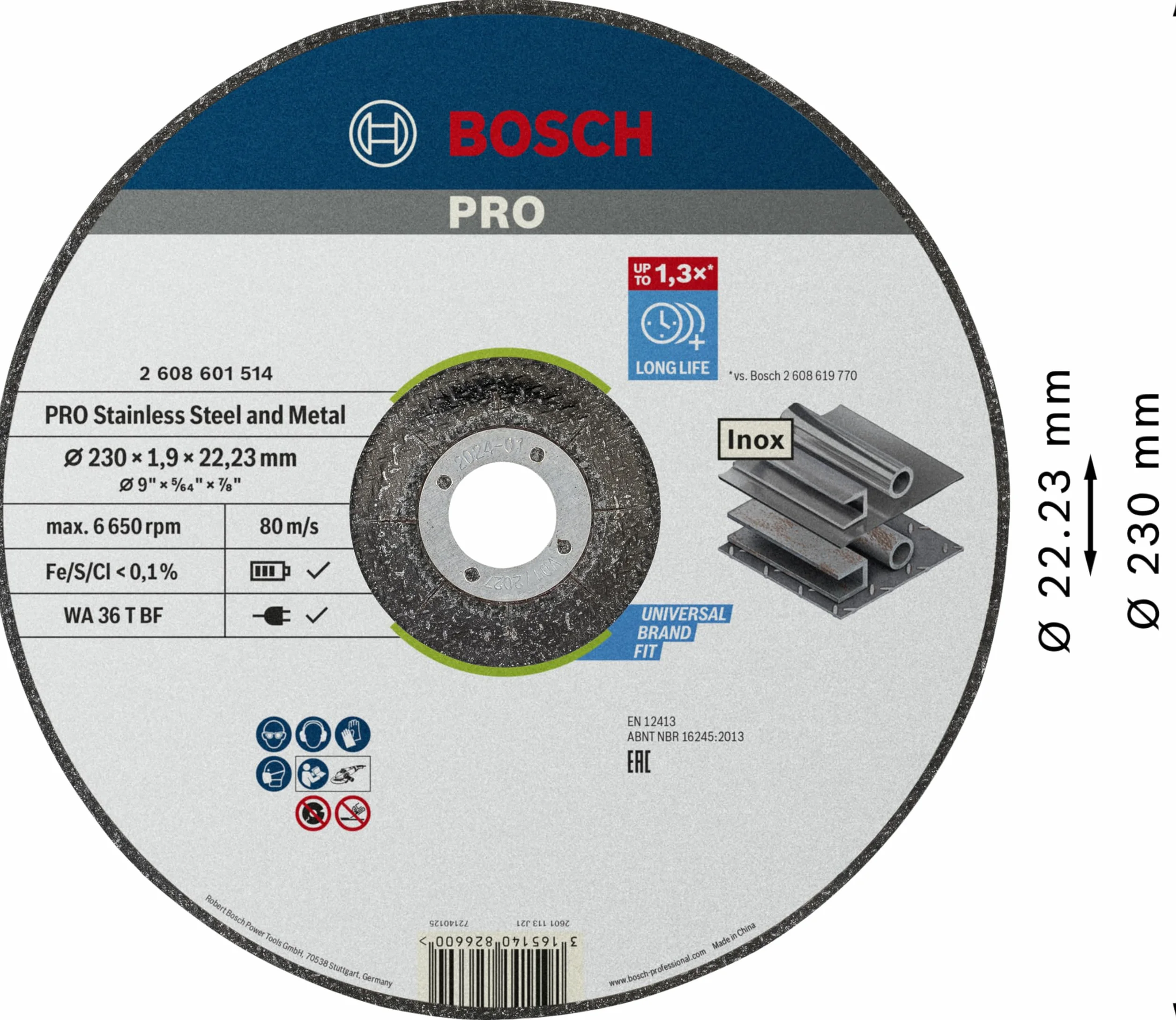 Bosch Professional Tarcza tnąca wygięta standard do Inox (do stali Inox, 230 x 1,9 mm, akcesoria do szlifierek kątowych)