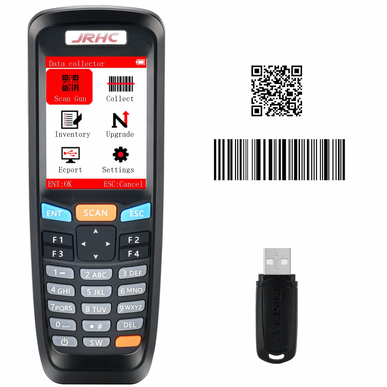 Skaner kodów kreskowych 2D i kolekcjonerski z bezprzewodowym odbiornikiem USB 2,4 GHz, wielofunkcyjny ekran LCD 2,8 cala, czytnik kodów kreskowych o długim zasięgu transmisji.