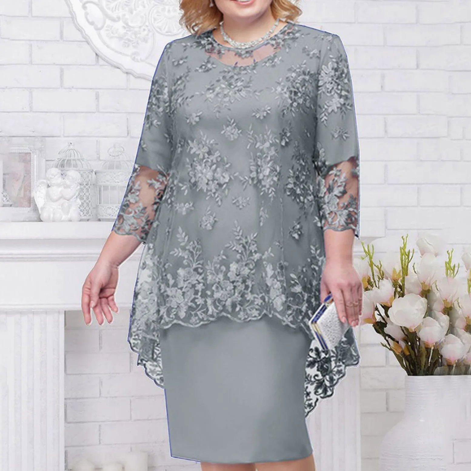 Elegancka koronkowa sukienka wieczorowa z haftem z półrękawem damskie sukienki na co dzień letnie sukienki dla gości weselnych dla kobiet UK