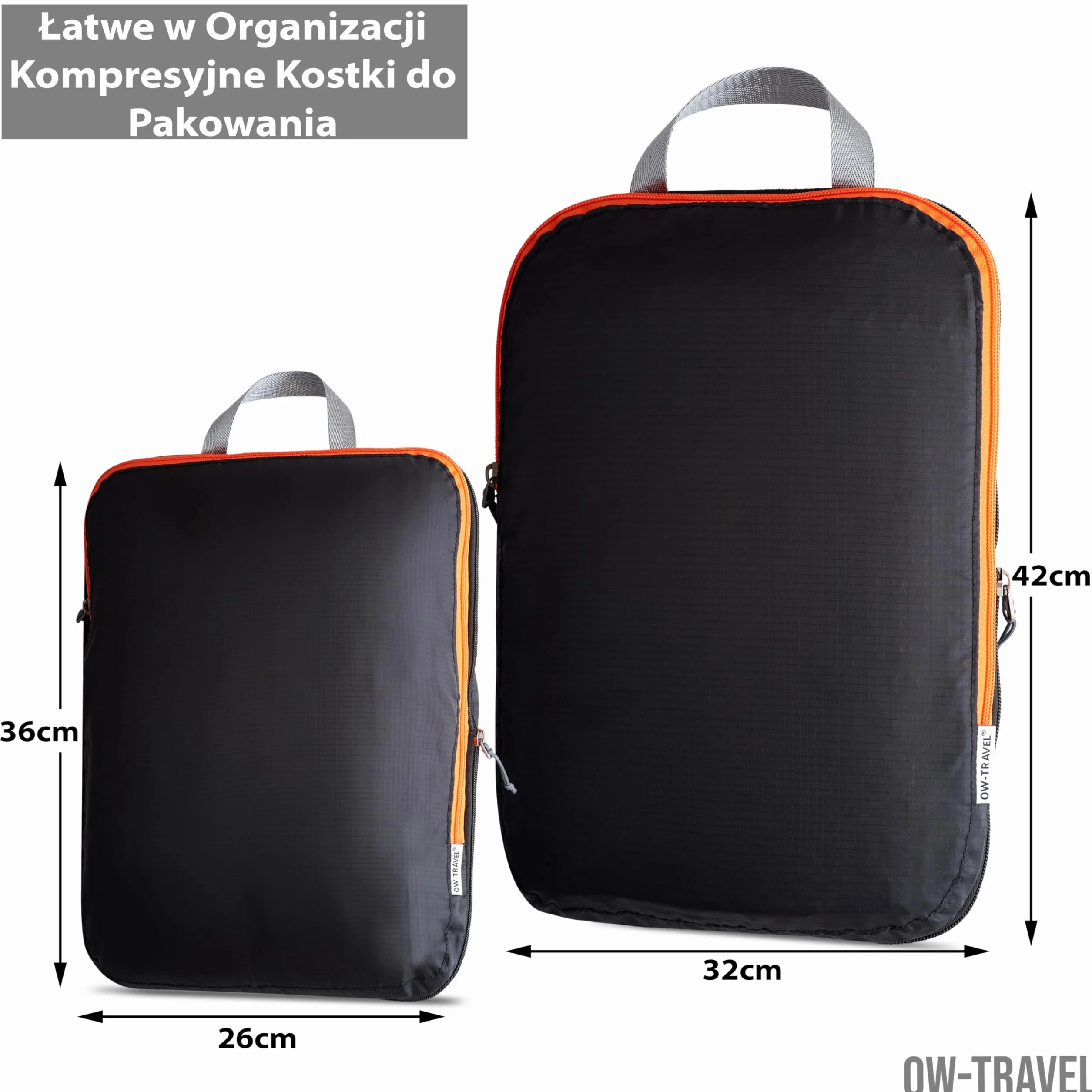 OW-Travel Łatwe do zorganizowania kompresyjne kostki do pakowania walizek. 4 Duże Kostki Podróżne do Torby Plecaka Bagażu. Akcesoria podróżne Niezbędne na wakacje. 4 szt. C zarny