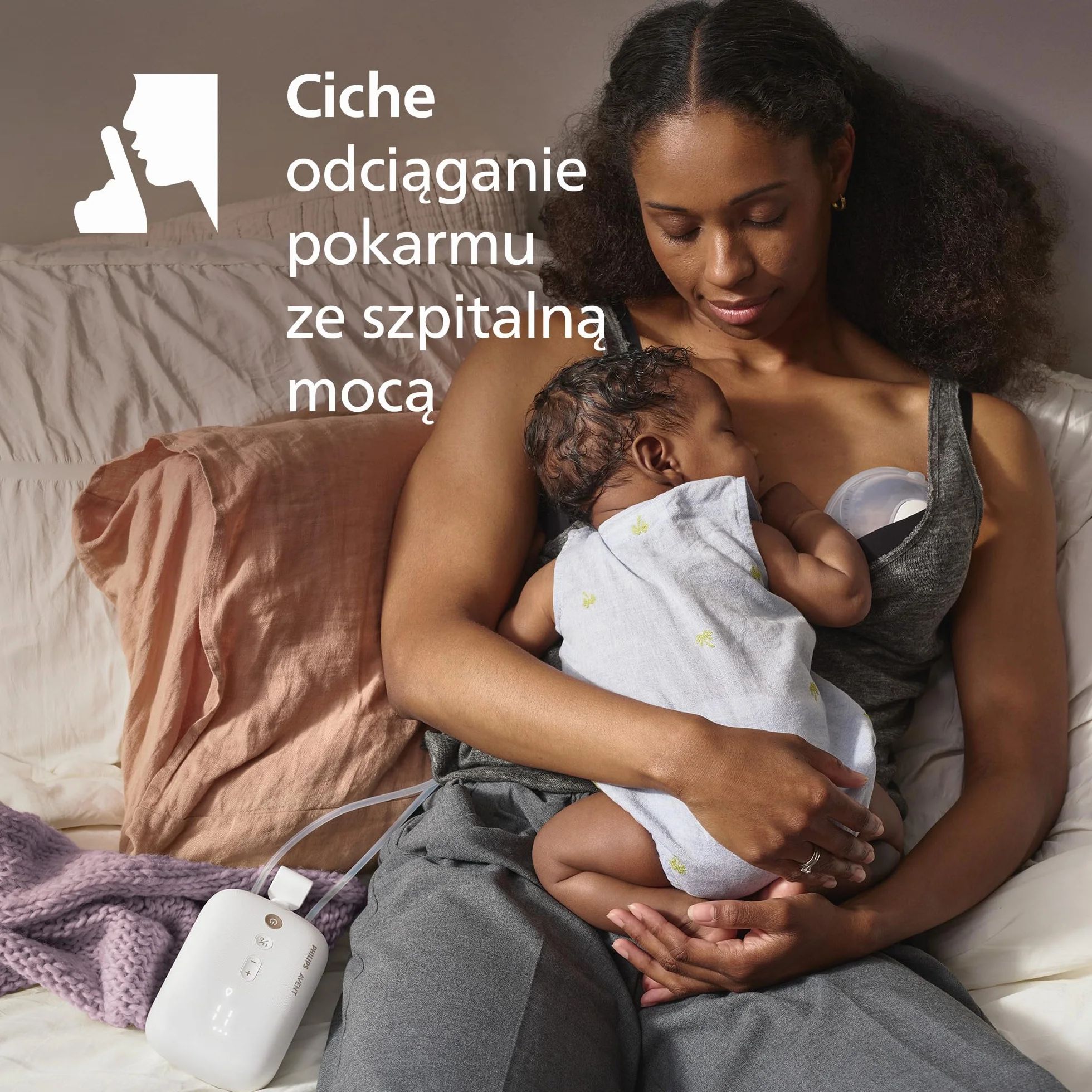 Philips Avent podwójny laktator elektryczny niewymagający użycia rąk, silnik klasy szpitalnej, naśladujący rytm picia dziecka, odciąganie pokarmu do 85 razy na minutę, SCF547/11