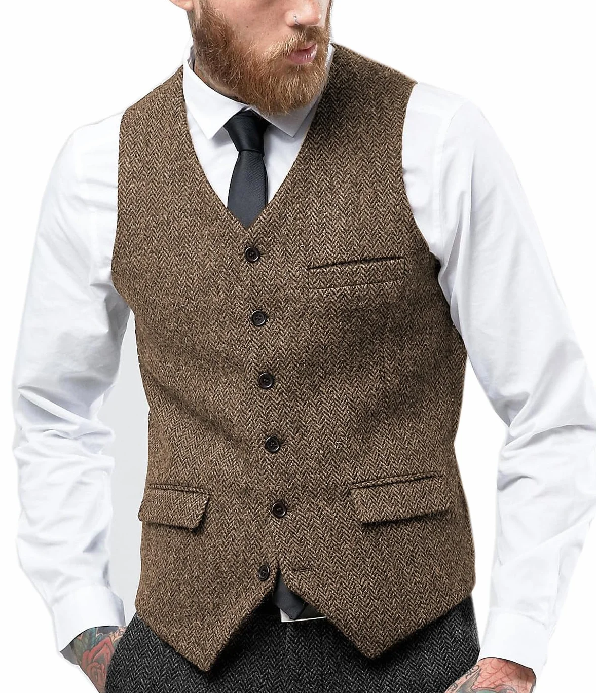 Tuikayoo Męski strój w jodełkę tweed w stylu vintage, kamizelka, wełna, smukły krój, na bal absolwentów