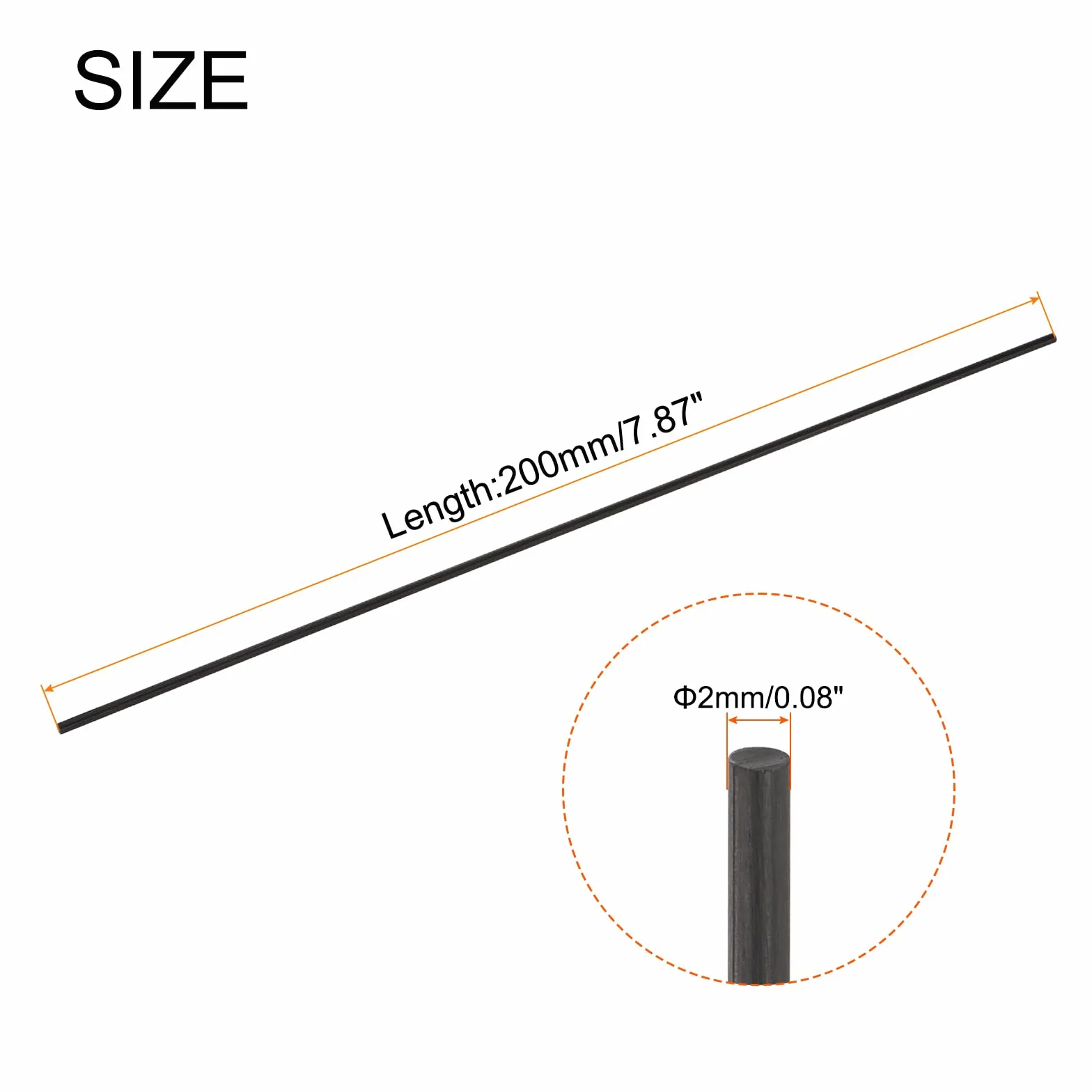 QUARKZMAN Pręt z włókna węglowego, 2 mm x 200 mm, pręt z włókna węglowego do samolotu RC, DIY, rzemiosło, rura skrzydła smoka, quadcopter, ramię naprawcze, opakowanie 5 sztuk