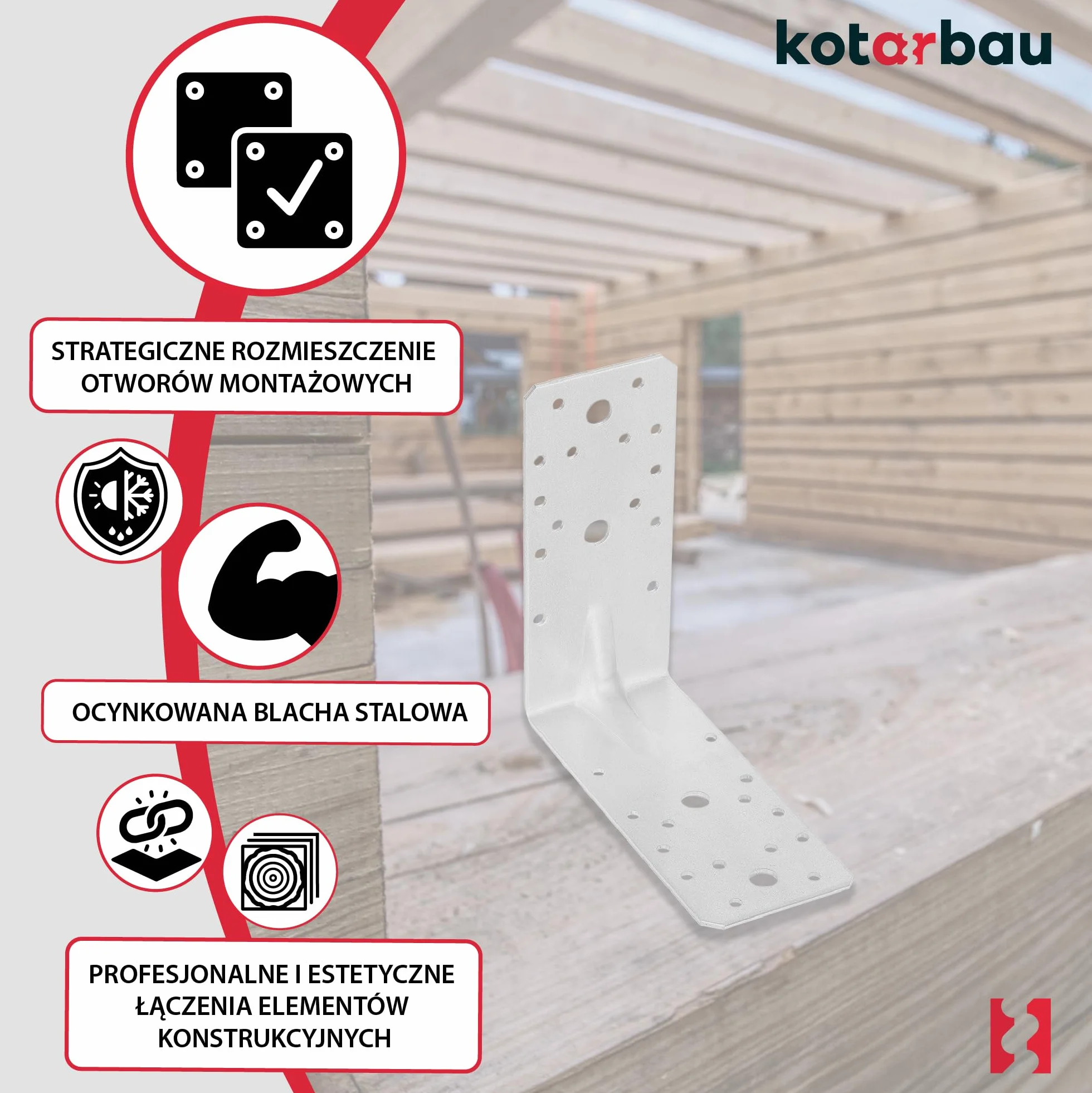 KOTARBAU® 12 szt. Kątownik Ciesielski - Łącznik Budowlany - 150 x 150 x 65 mm - Stal ocynkowana - z Przetłoczeniem - Nierdzewny