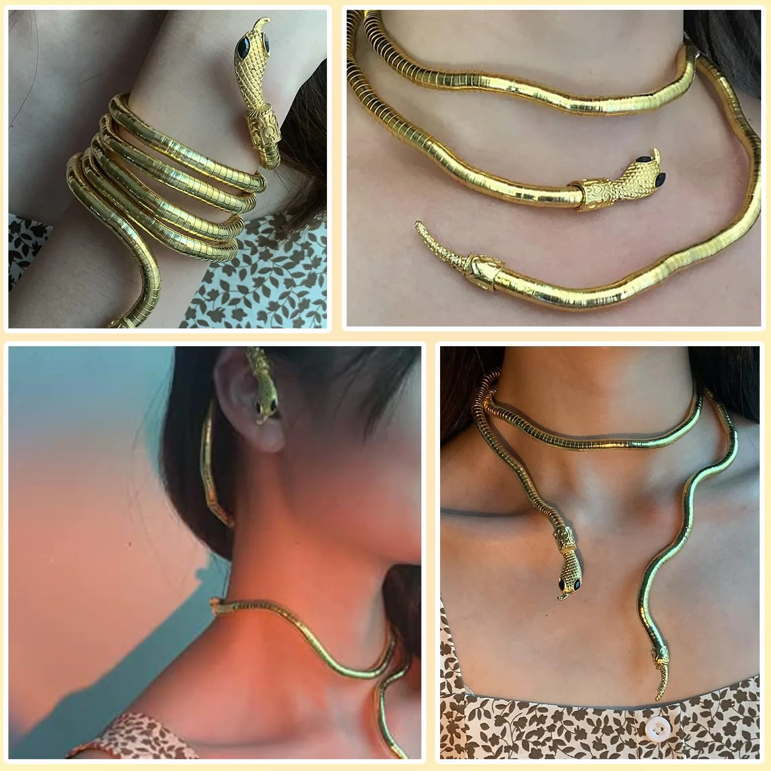 Moguri Naszyjnik Wężowy, Biżuteria, Łańcuszek, Złoty, Snake, Bransoletka na Ramię, Choker, Gumowa