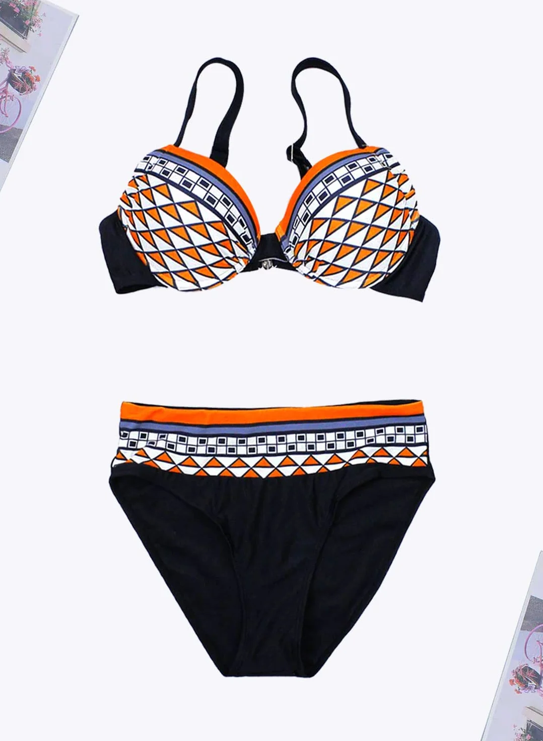 Damski strój kąpielowy w stylu vintage, dwuczęściowy, elegancki wyszczuplający, push-up, plemienne bikini, zestaw bikini